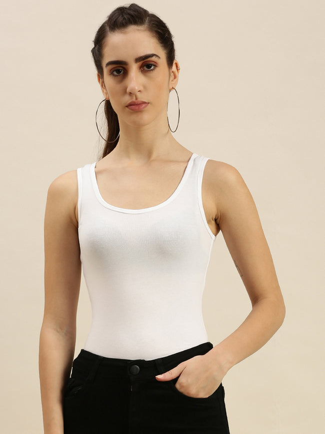 Women Off White Inner wear Top
