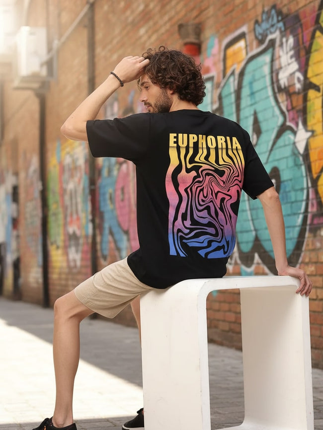Men Black Oversized Printed T-shirt
