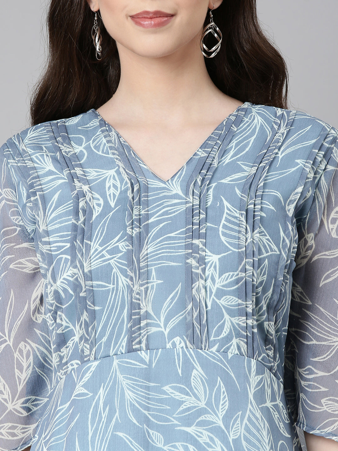 Women Grey Floral Chiffon Dress