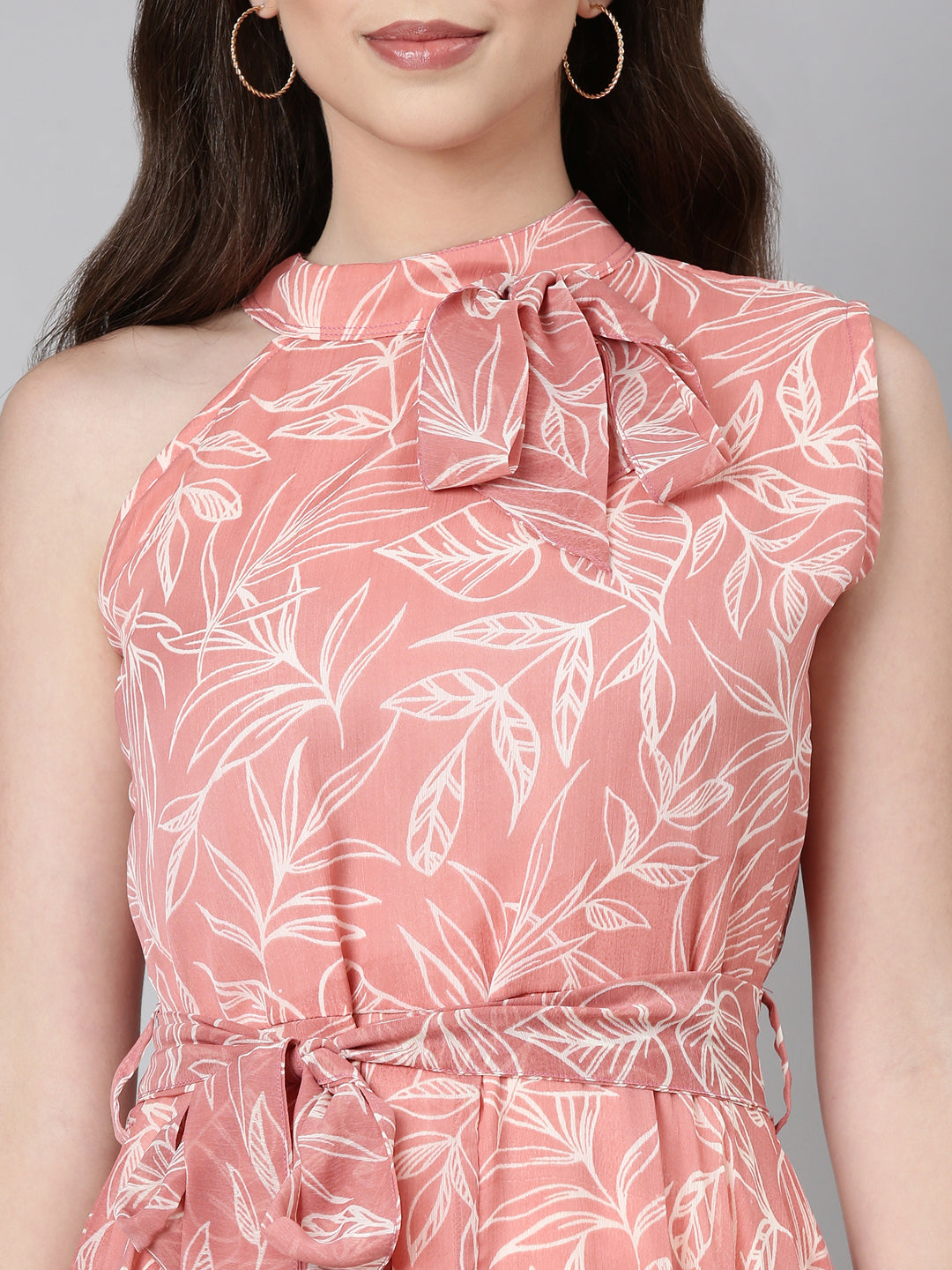 Women Peach Floral Chiffon Dress