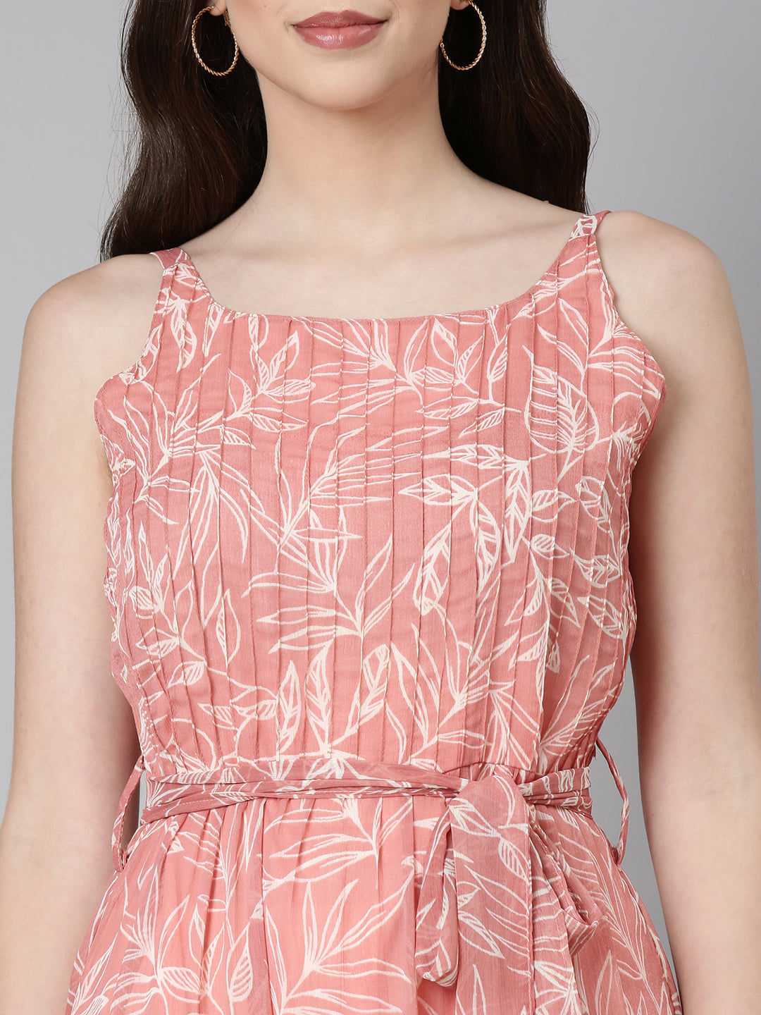 Women Peach Floral Fit & Flare Maxi