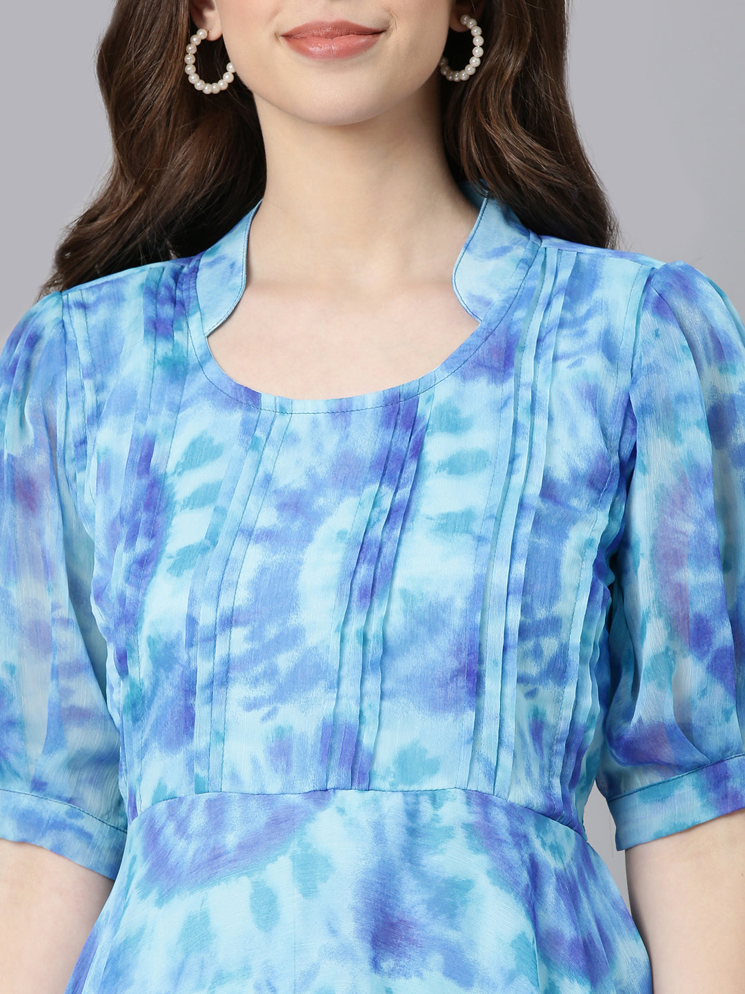 Women Blue Floral Chiffon Dress