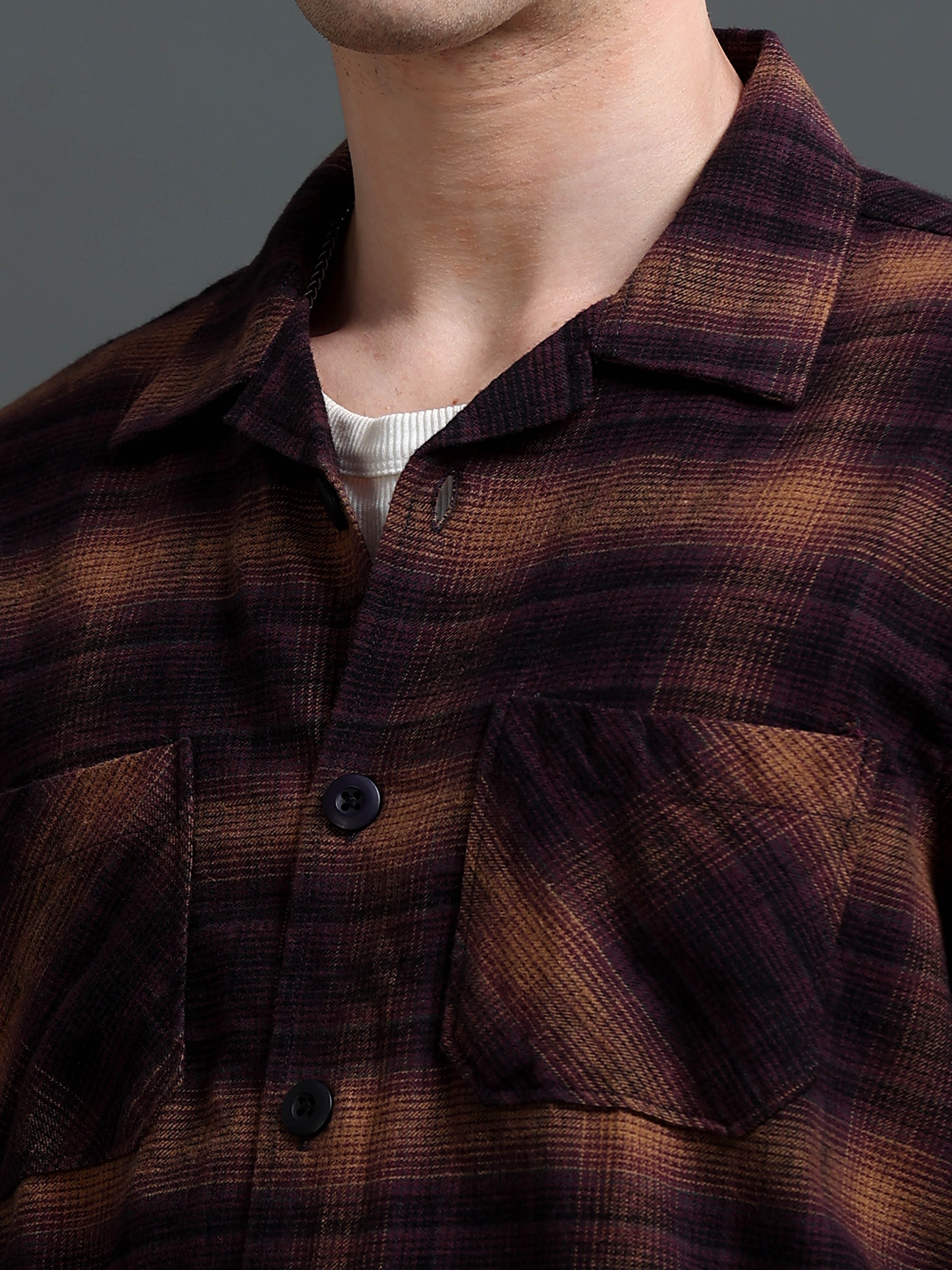 Men Burgundy Flannel Checked Shirt