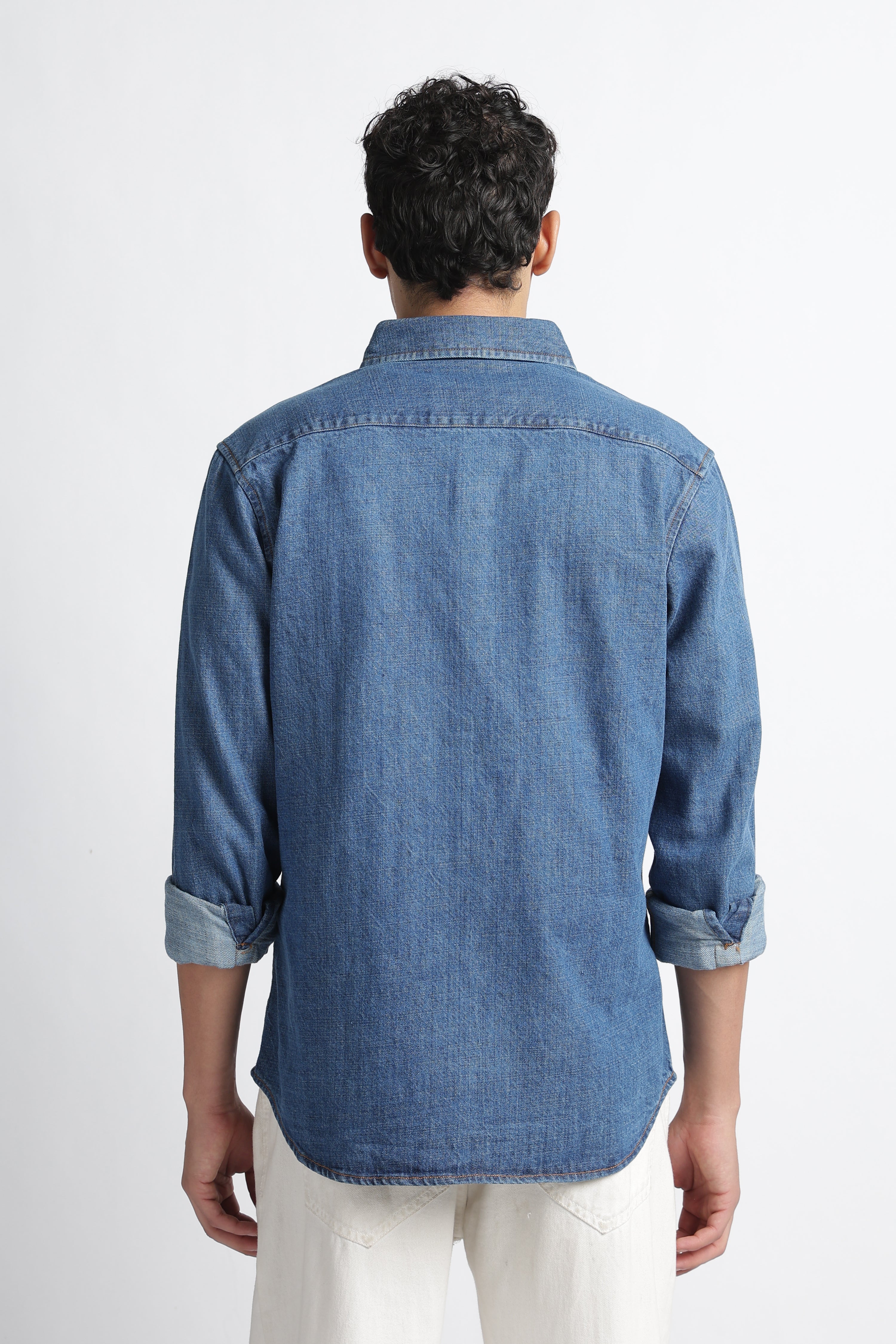 Men Mid Blue Western Denim Shirt