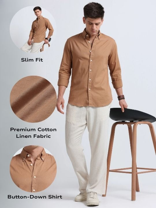 Men Mustard Button-Down Shirt