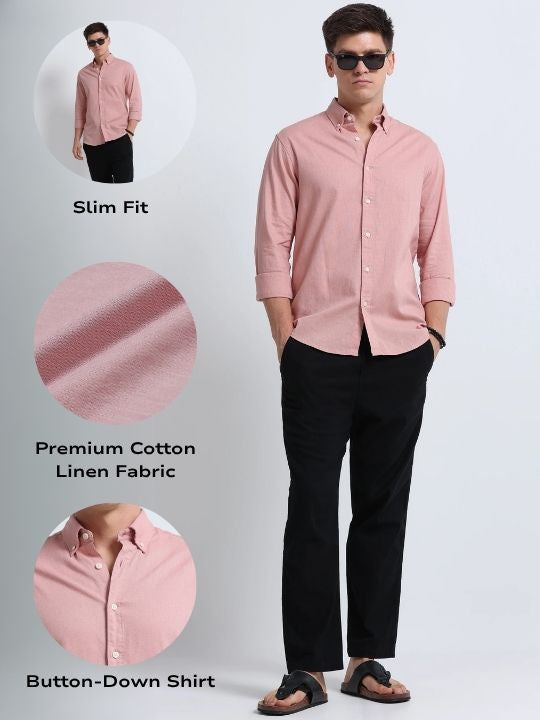 Men Peach Button-Down Shirt