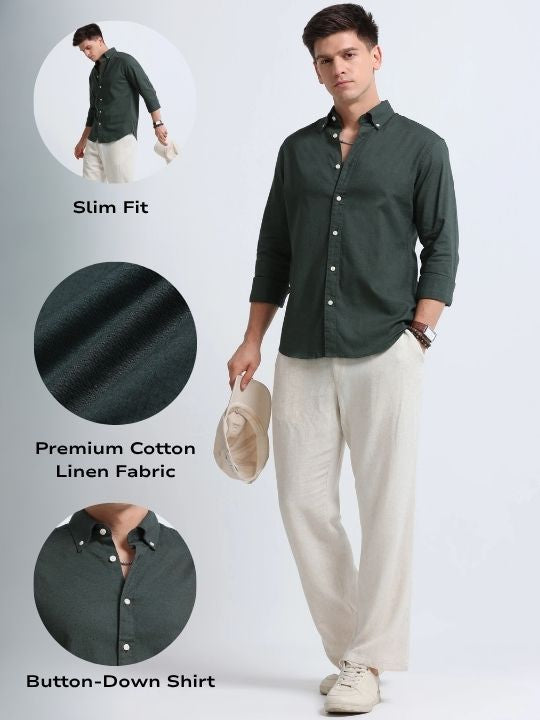 Men Green Button-Down Shirt