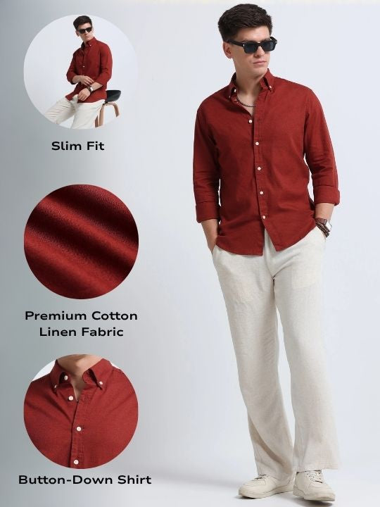 Men Brown Button-Down Shirt