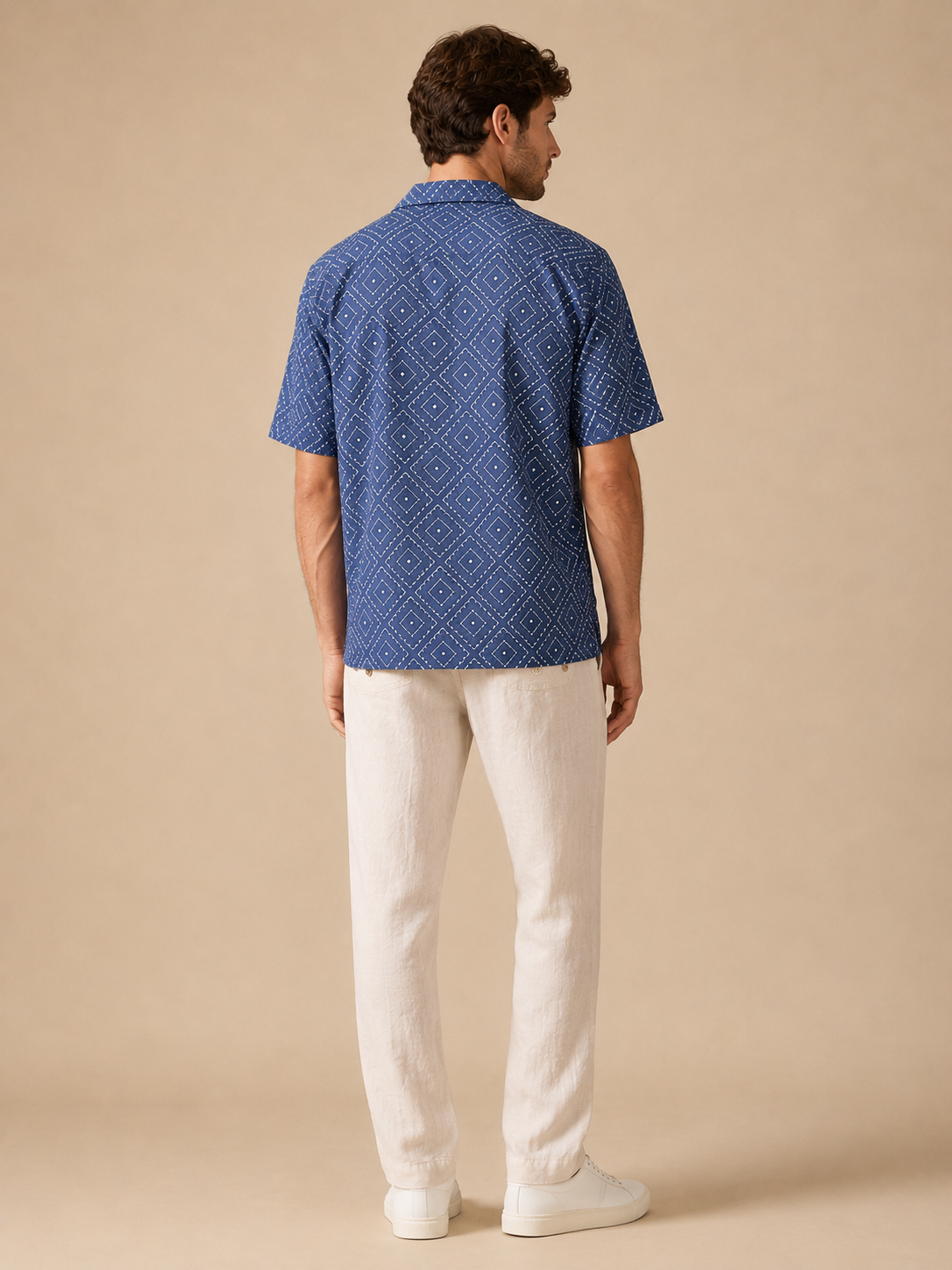 Men Blue Geometric Camp Collar Shirt
