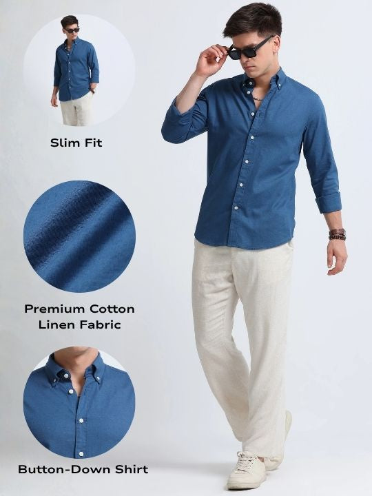 Men Blue Button-Down Shirt