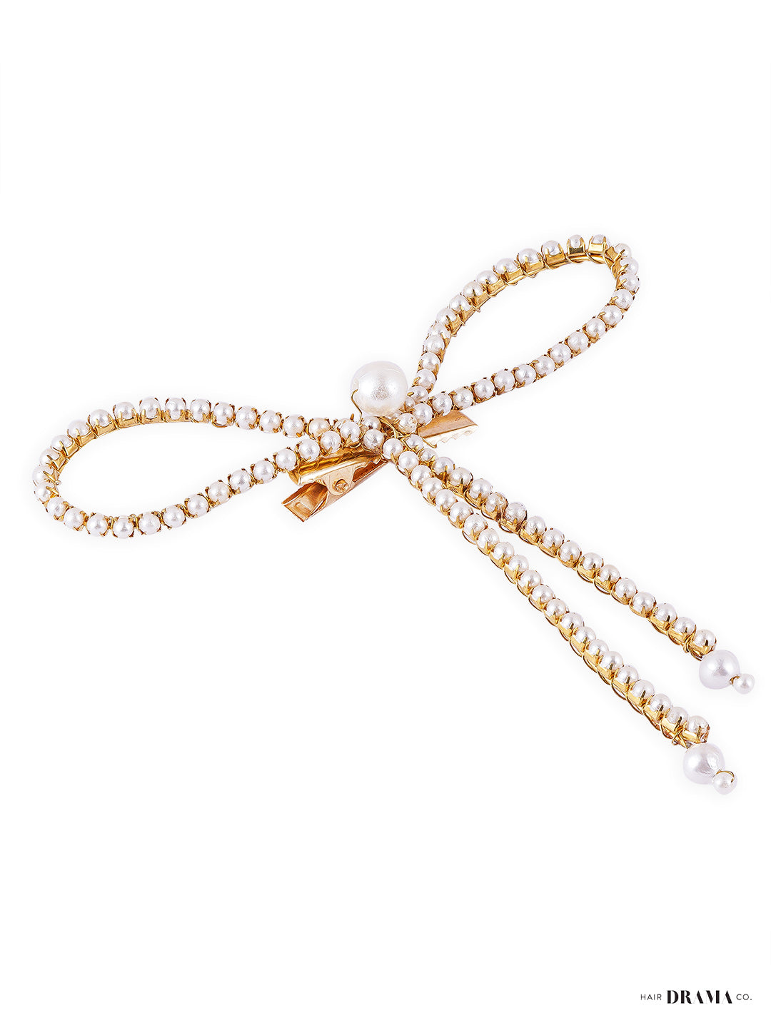 Gold Pearl Hair Bow Alligator Clip