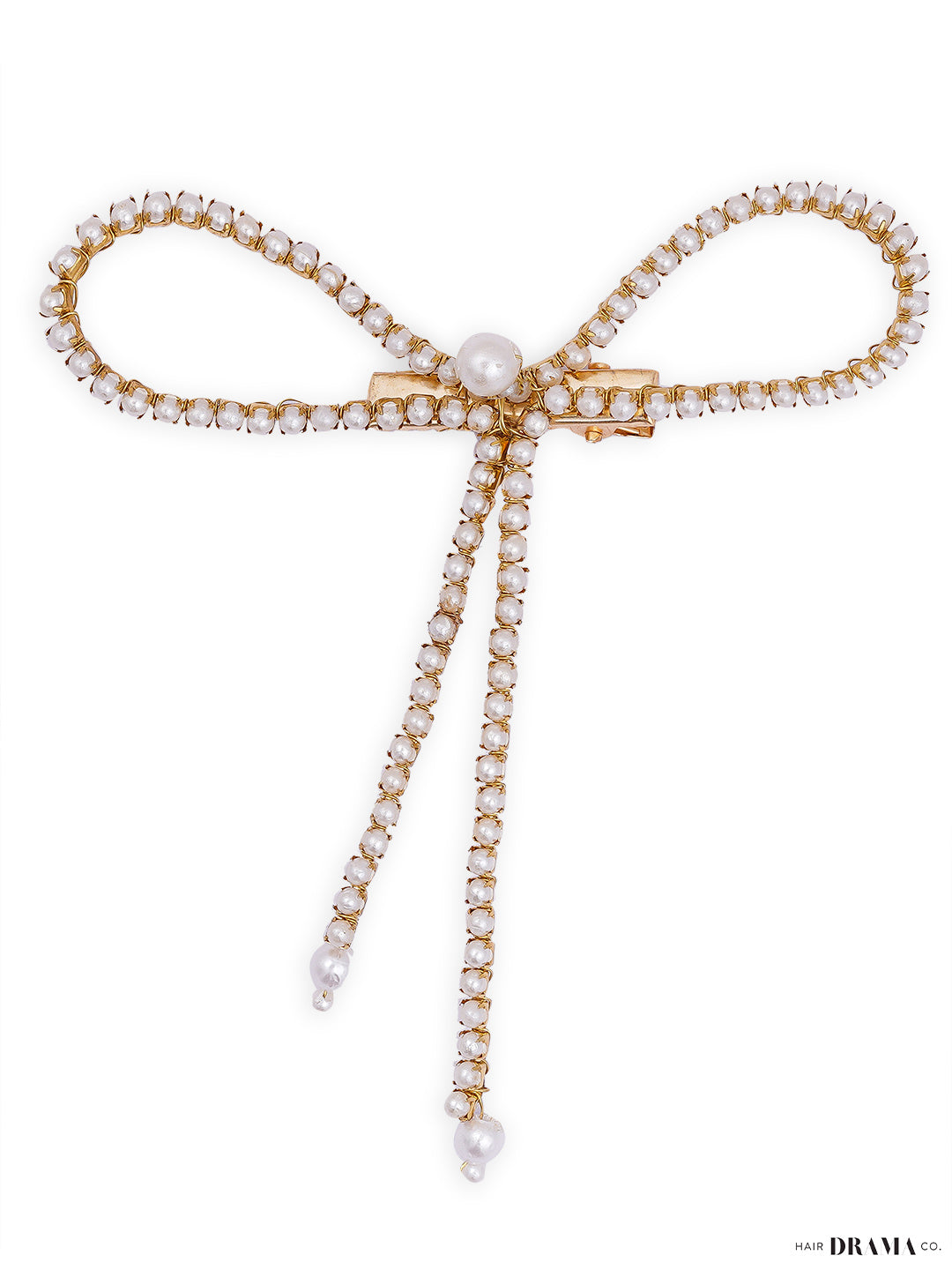 Gold Pearl Hair Bow Alligator Clip