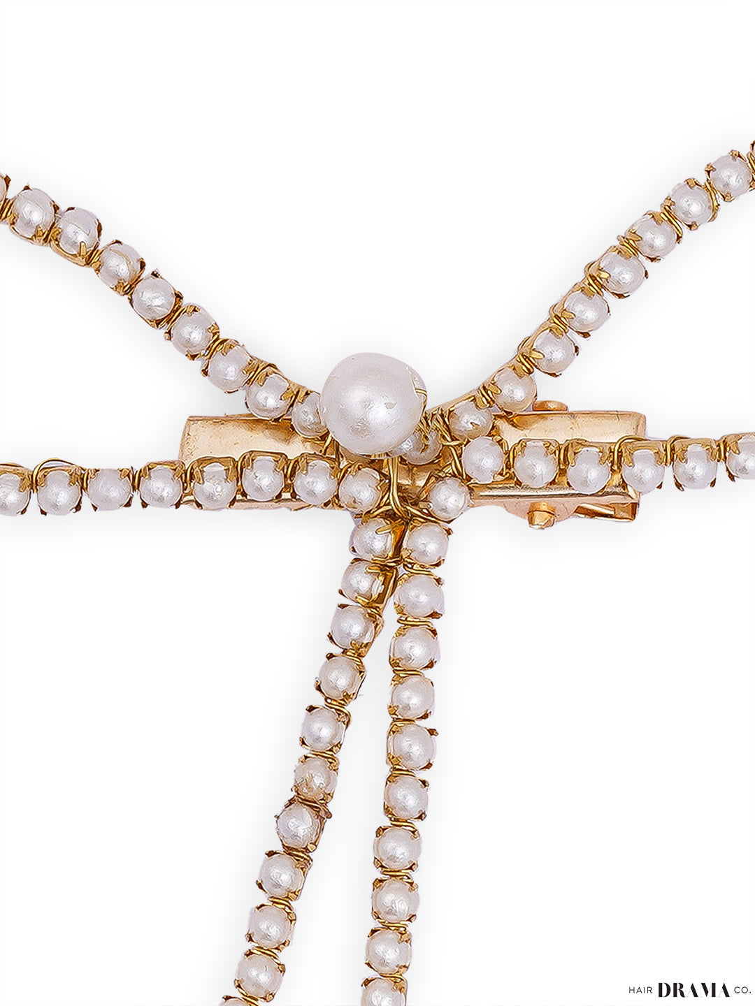 Gold Pearl Hair Bow Alligator Clip