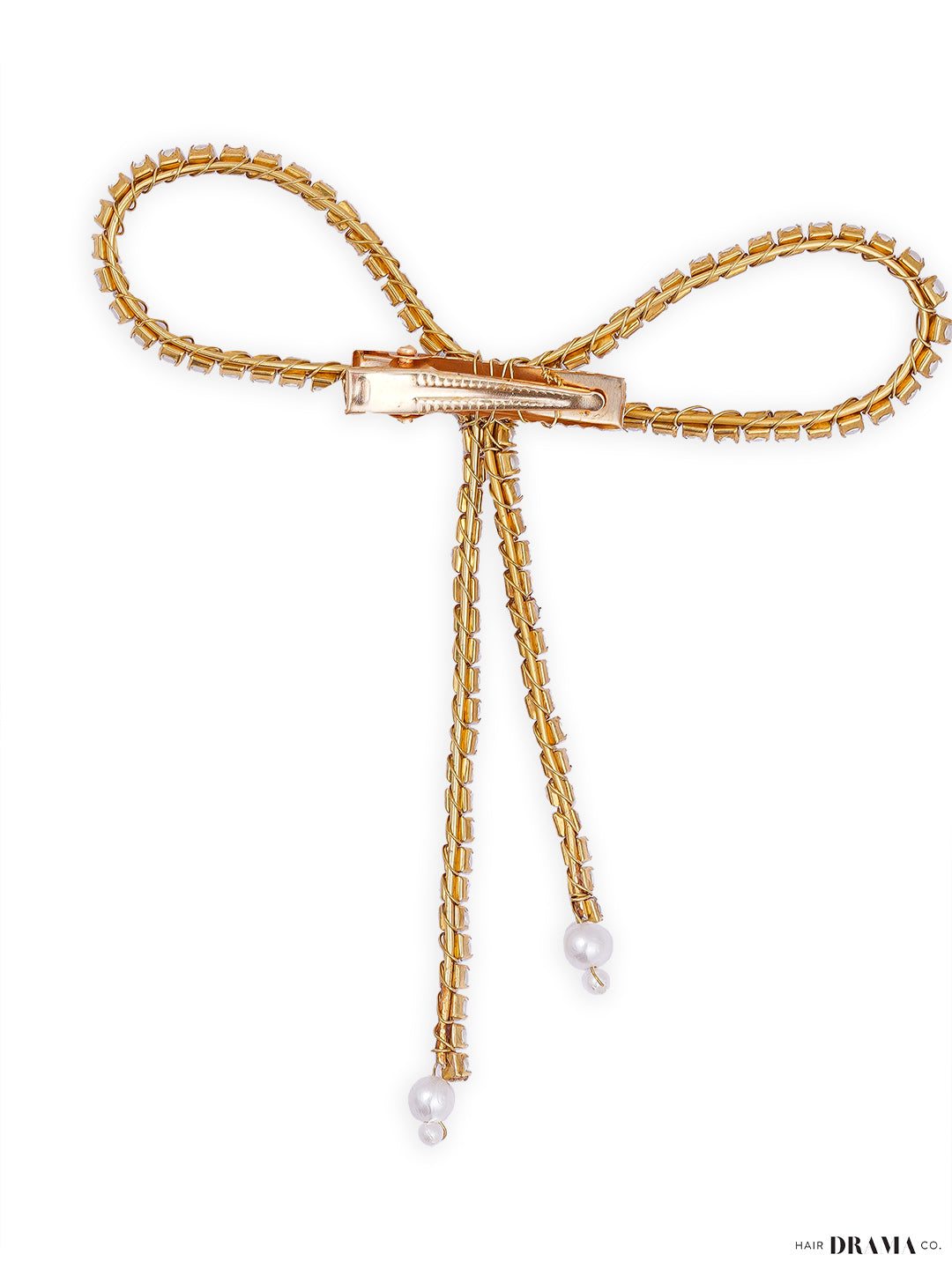 Gold Pearl Hair Bow Alligator Clip