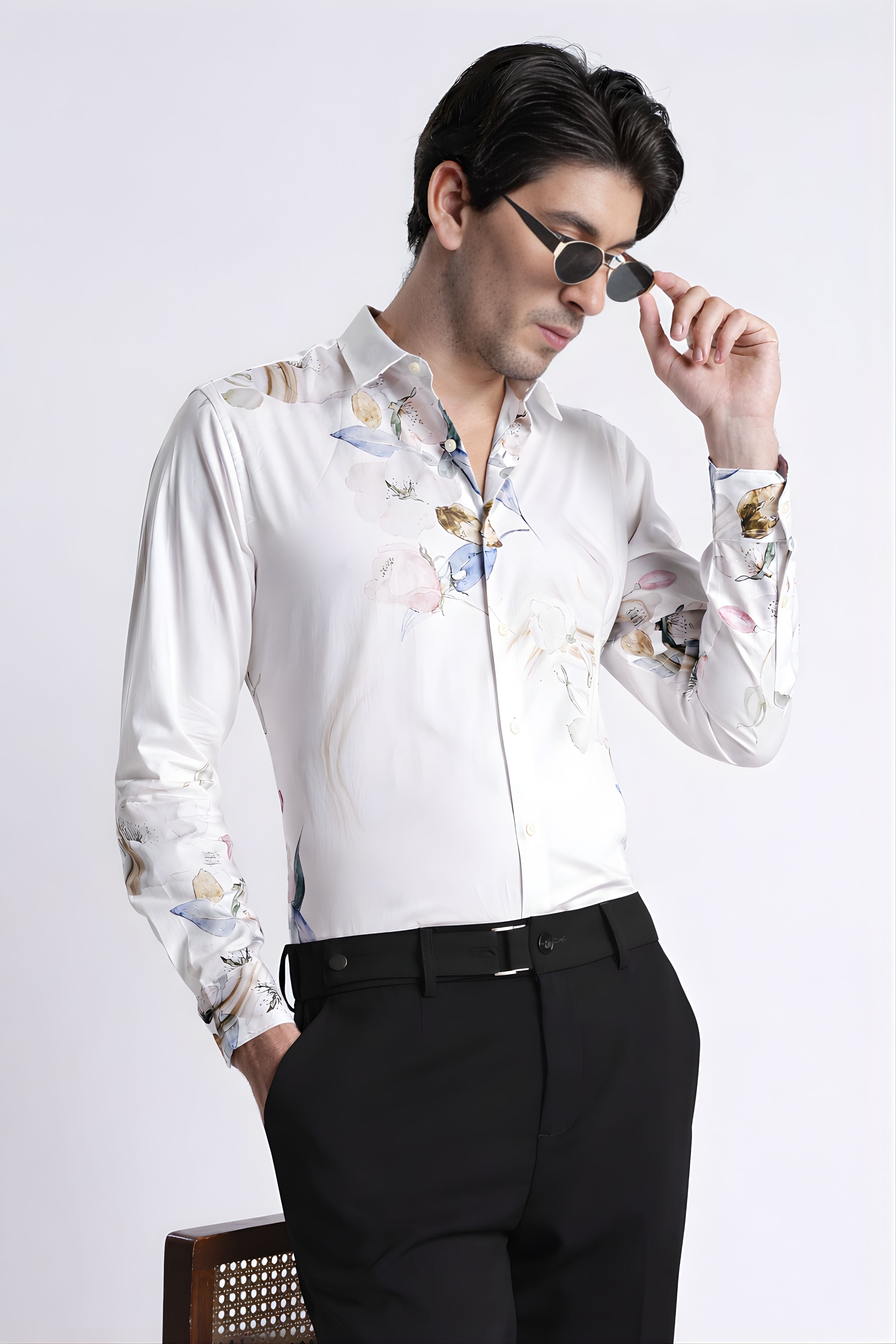 Men Refined Floral Digital Print Shirt