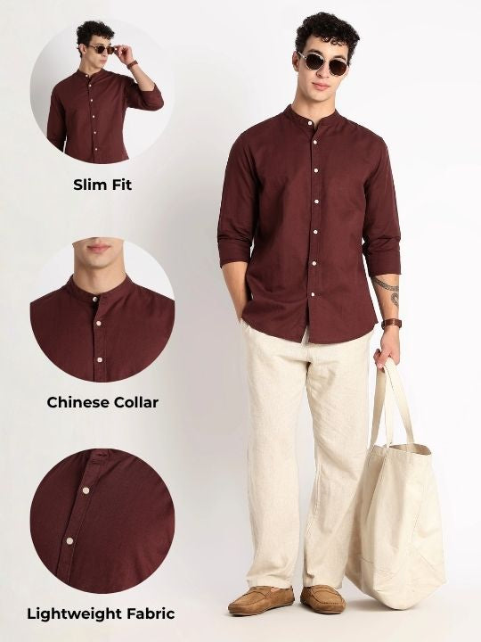 Men Cotton Linen Slim Fit Shirt