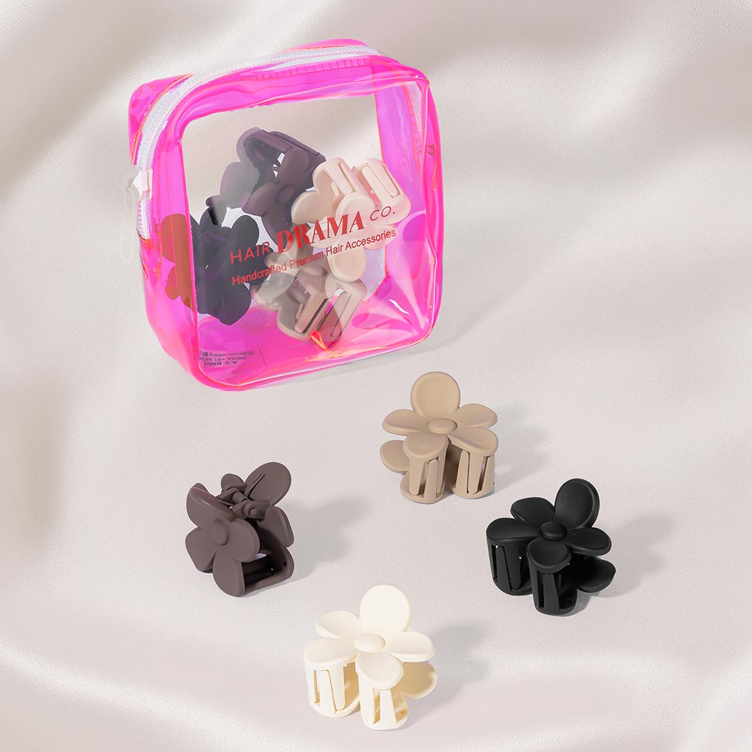 Multi Flower Hair Claw Clips with Free Pouch Set of 4