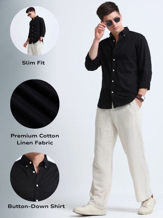 Men Black Button-Down Shirt