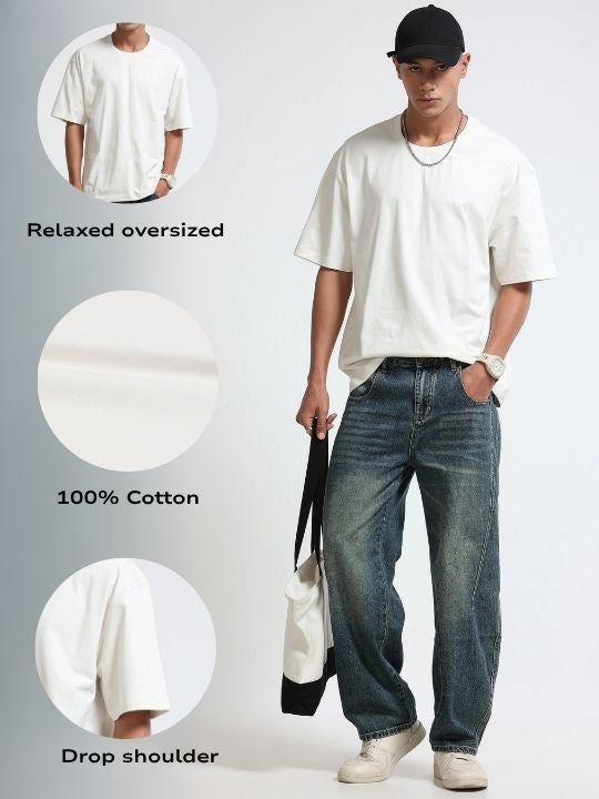 Men White Oversized Crew Neck T-Shirt