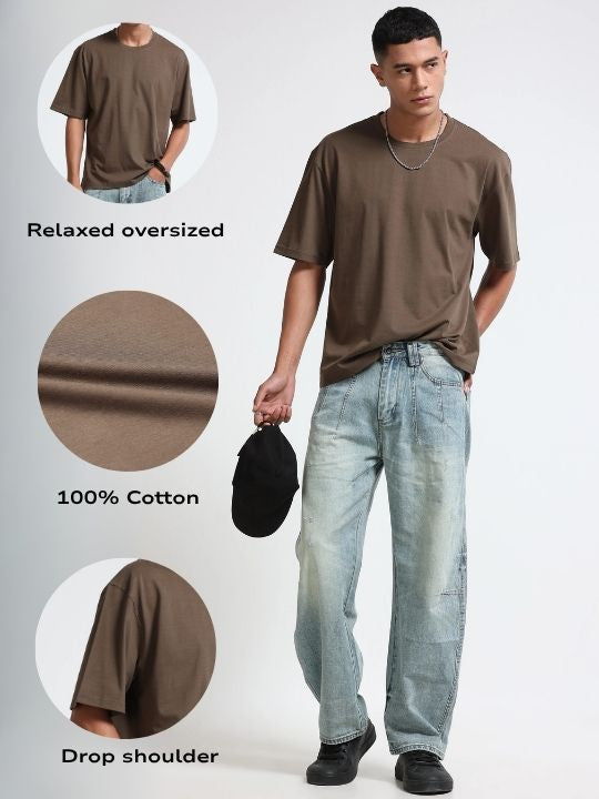 Men Olive Oversized Crew Neck T-Shirt