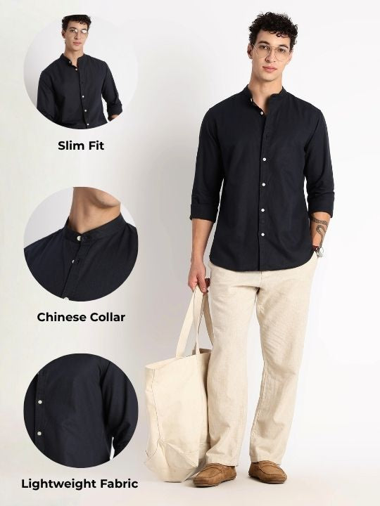 Men Cotton Linen Slim Fit Shirt
