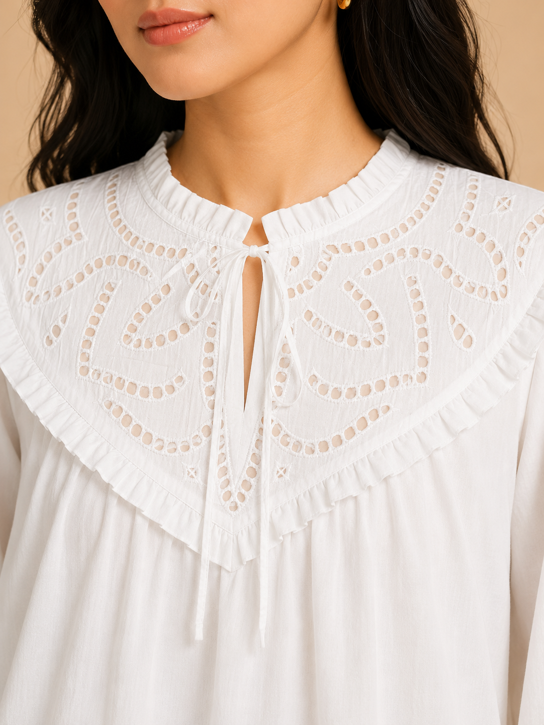 Women White Ruffle Detail Top