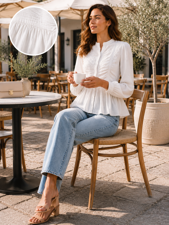 Women White Ruffle Front Peplum Top