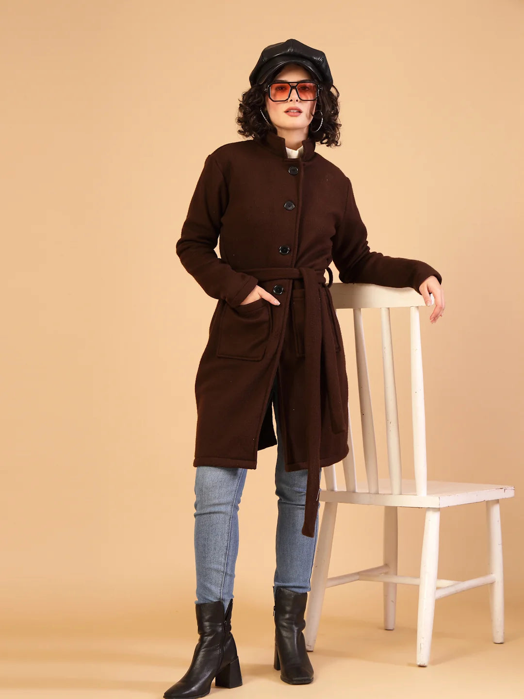 Women Dark Brown Polar Fleece Overcoat