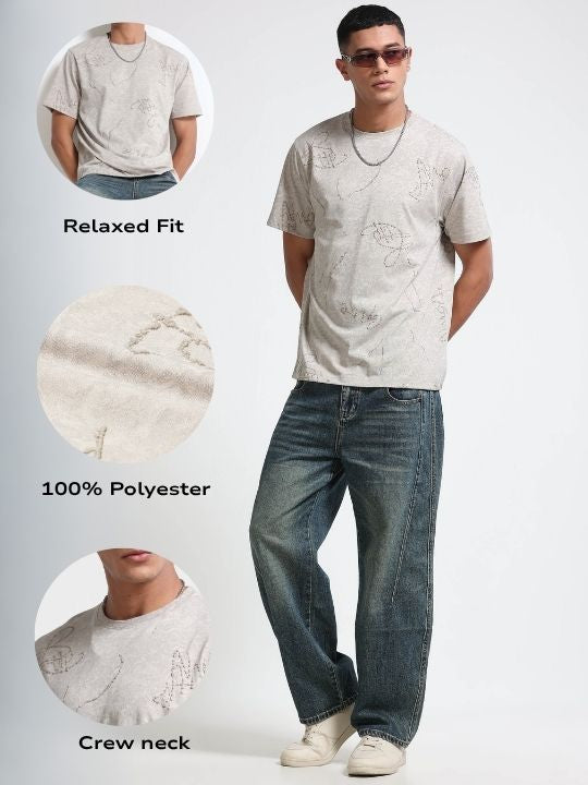 Men Beige Relaxed Fit T-Shirt