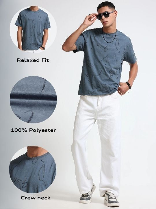 Men Blue Relaxed Fit Denim T-Shirt