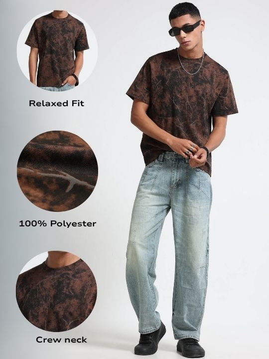 Men Brown Premium Self Designed T-Shirt