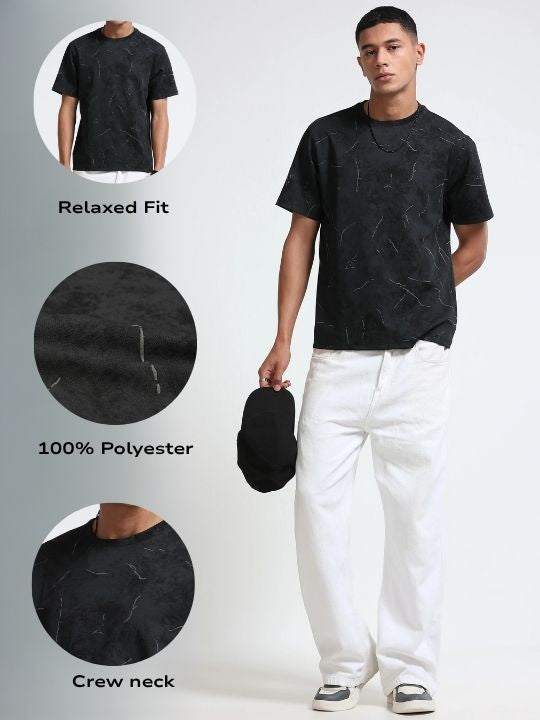 Men Black Premium Self Designed T-Shirt