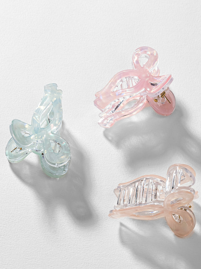 Women Multi Holographic Bow Hair Claw Clips Set Of 3