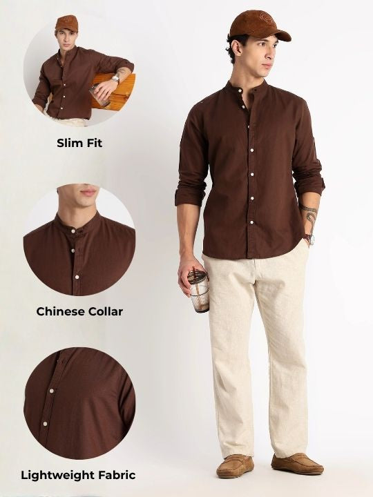 Men Cotton Linen Slim Fit Shirt