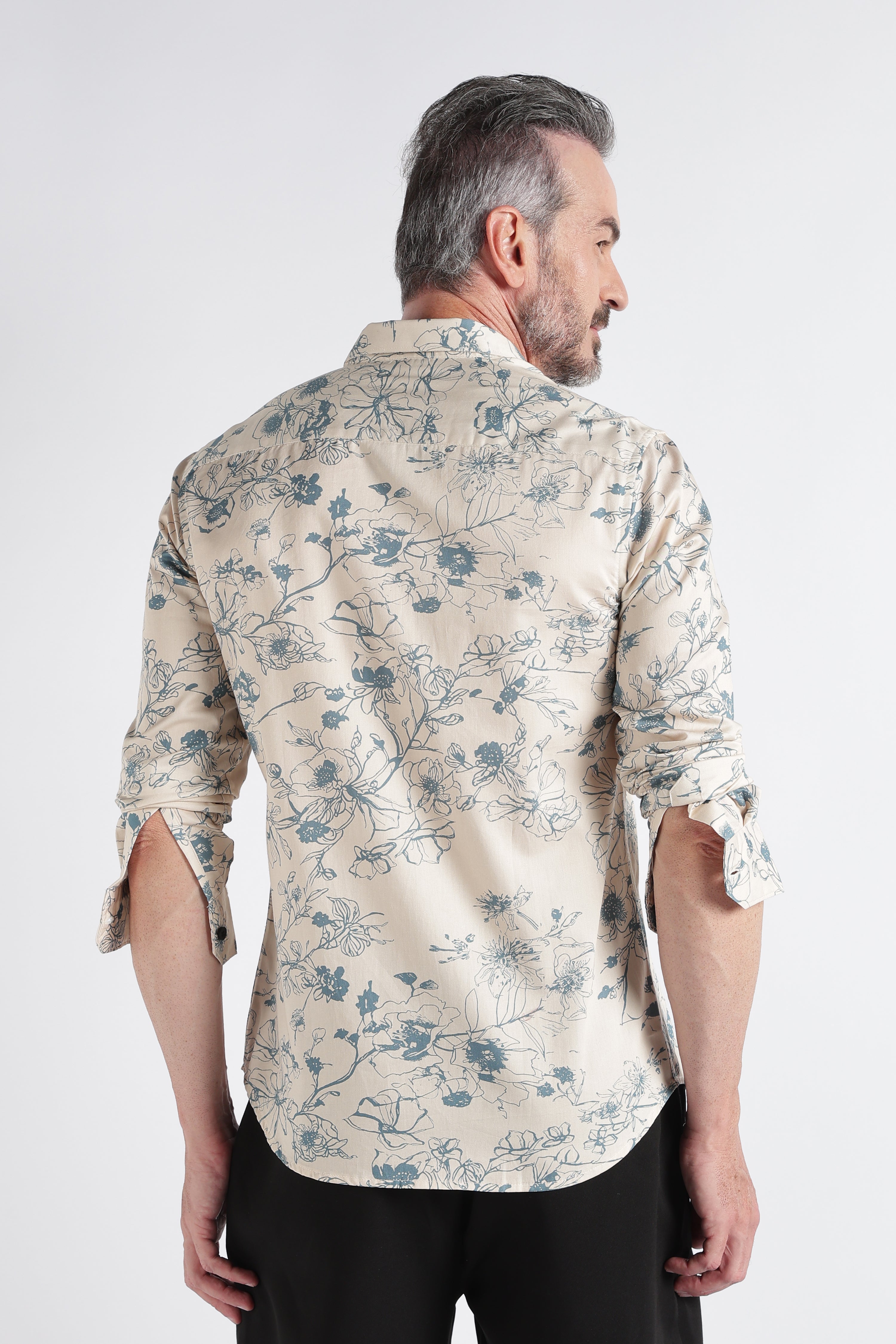 Men Beige Satin Digital Print Shirt