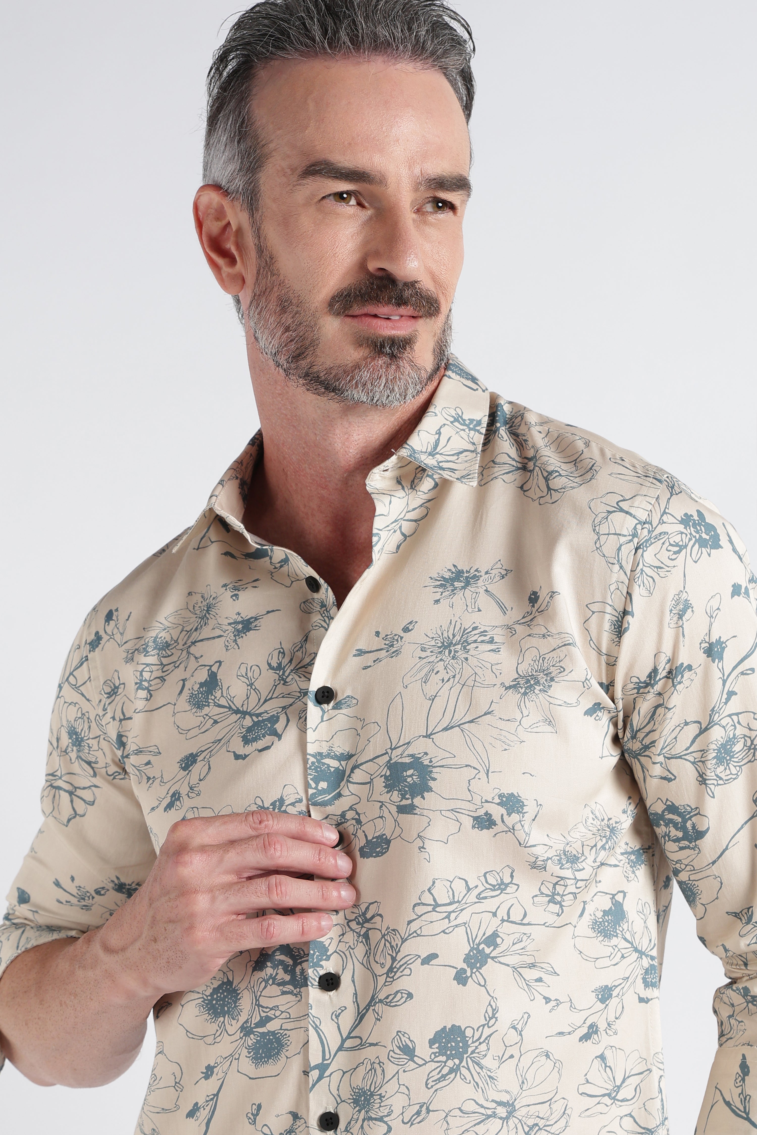 Men Beige Satin Digital Print Shirt