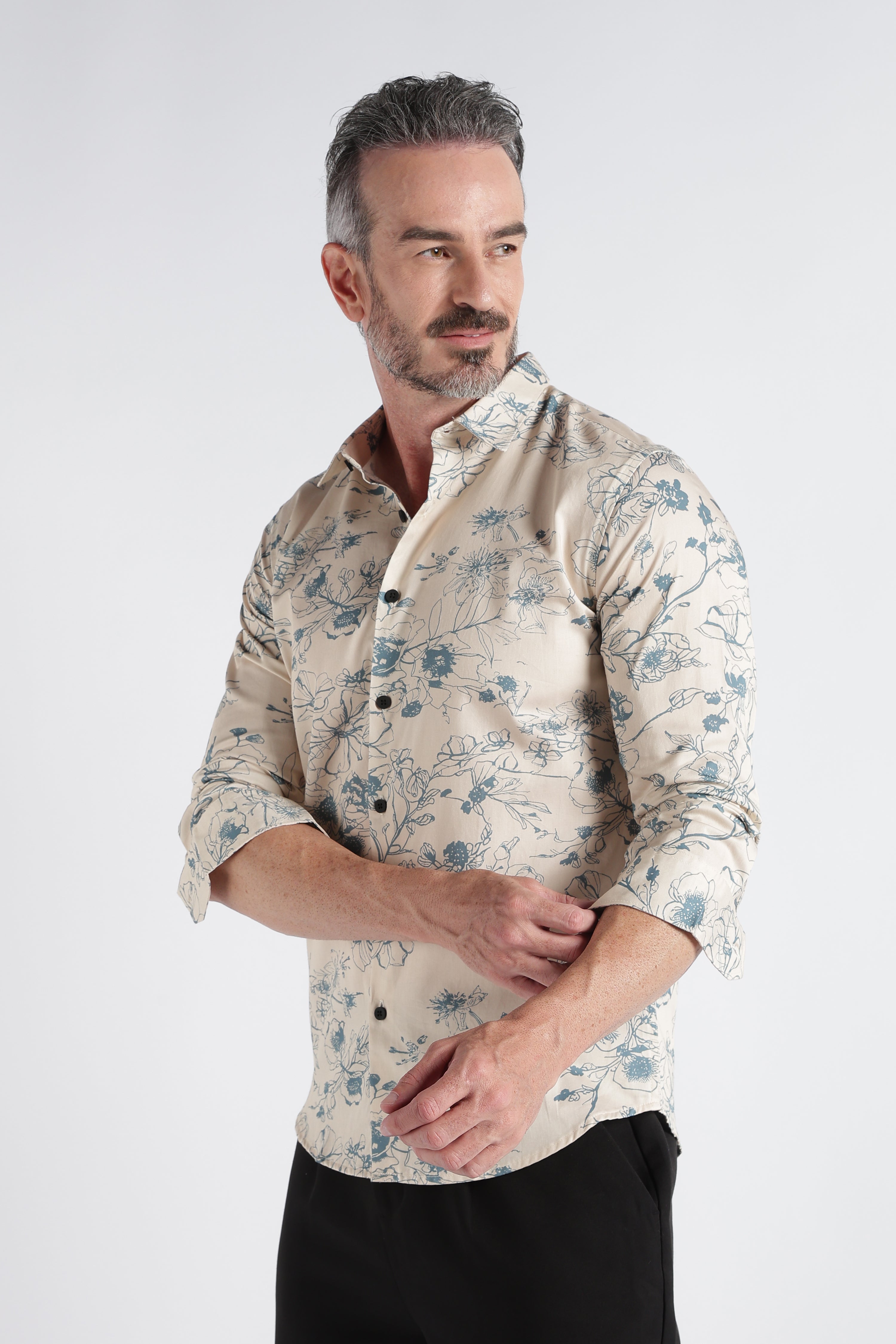 Men Beige Satin Digital Print Shirt
