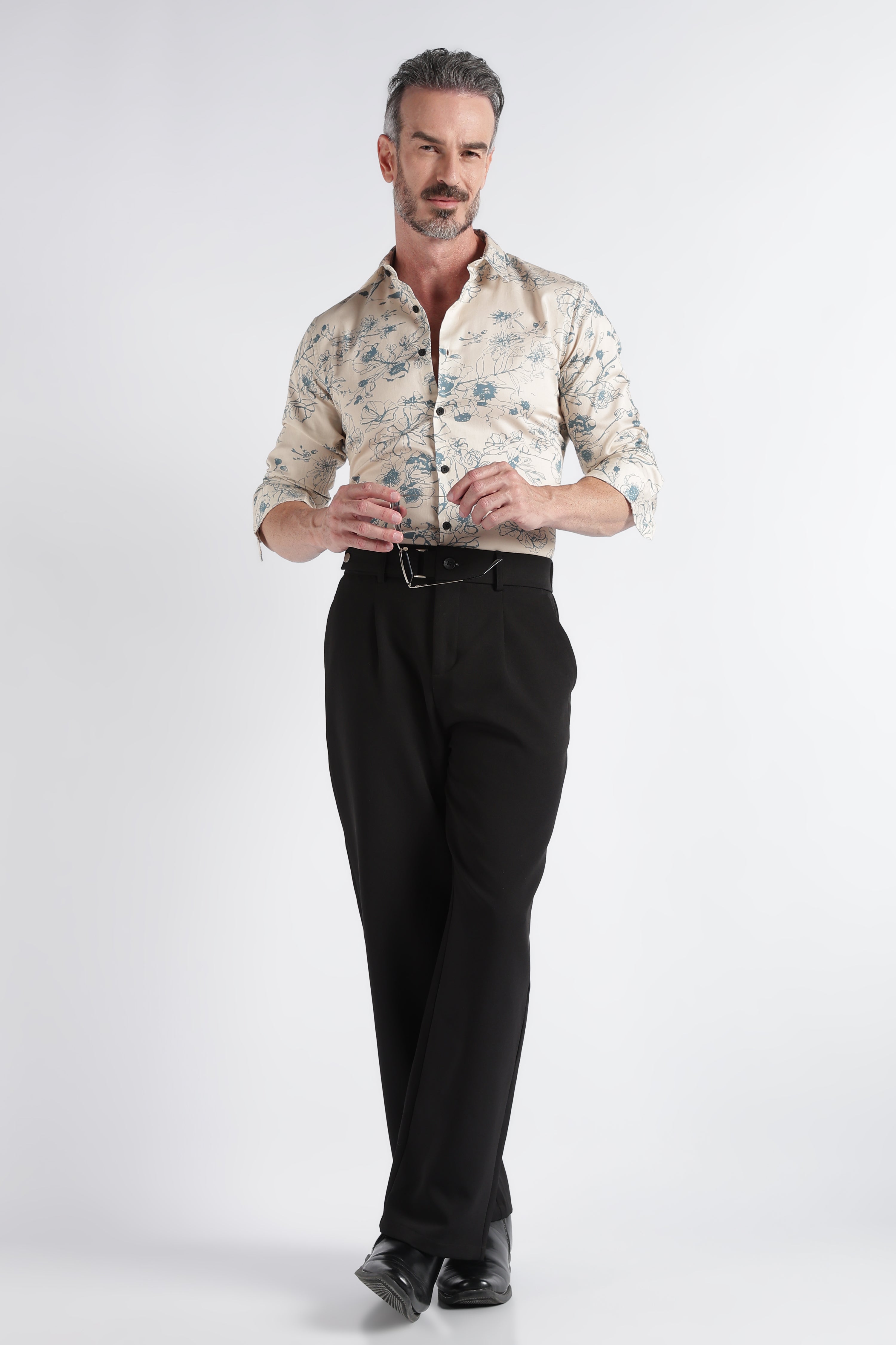 Men Beige Satin Digital Print Shirt