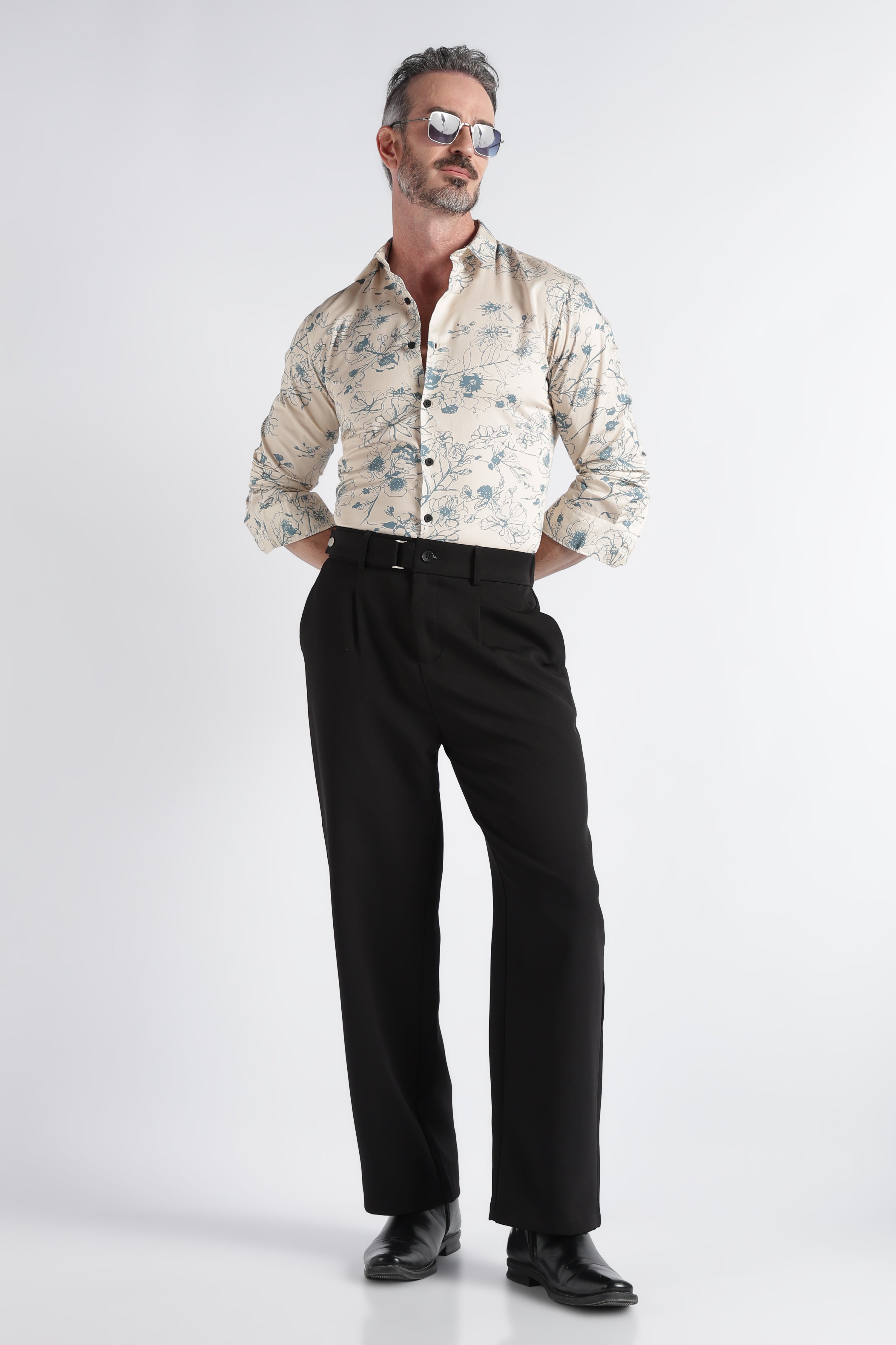 Men Beige Satin Digital Print Shirt