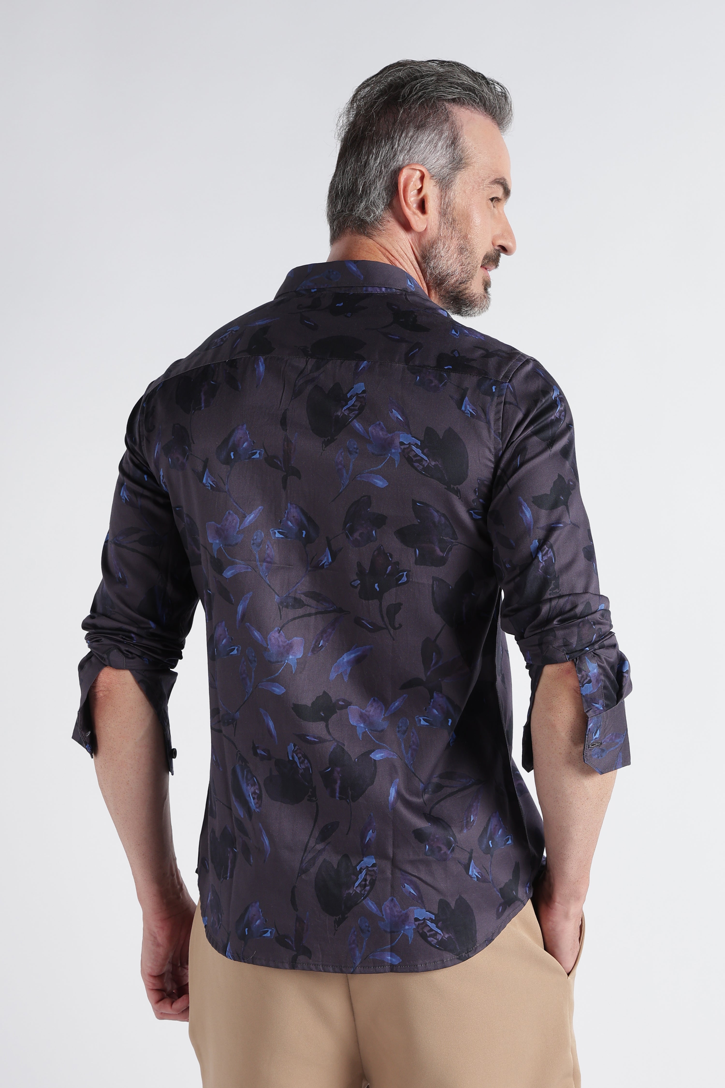Men Blue Satin Digital Print Shirt