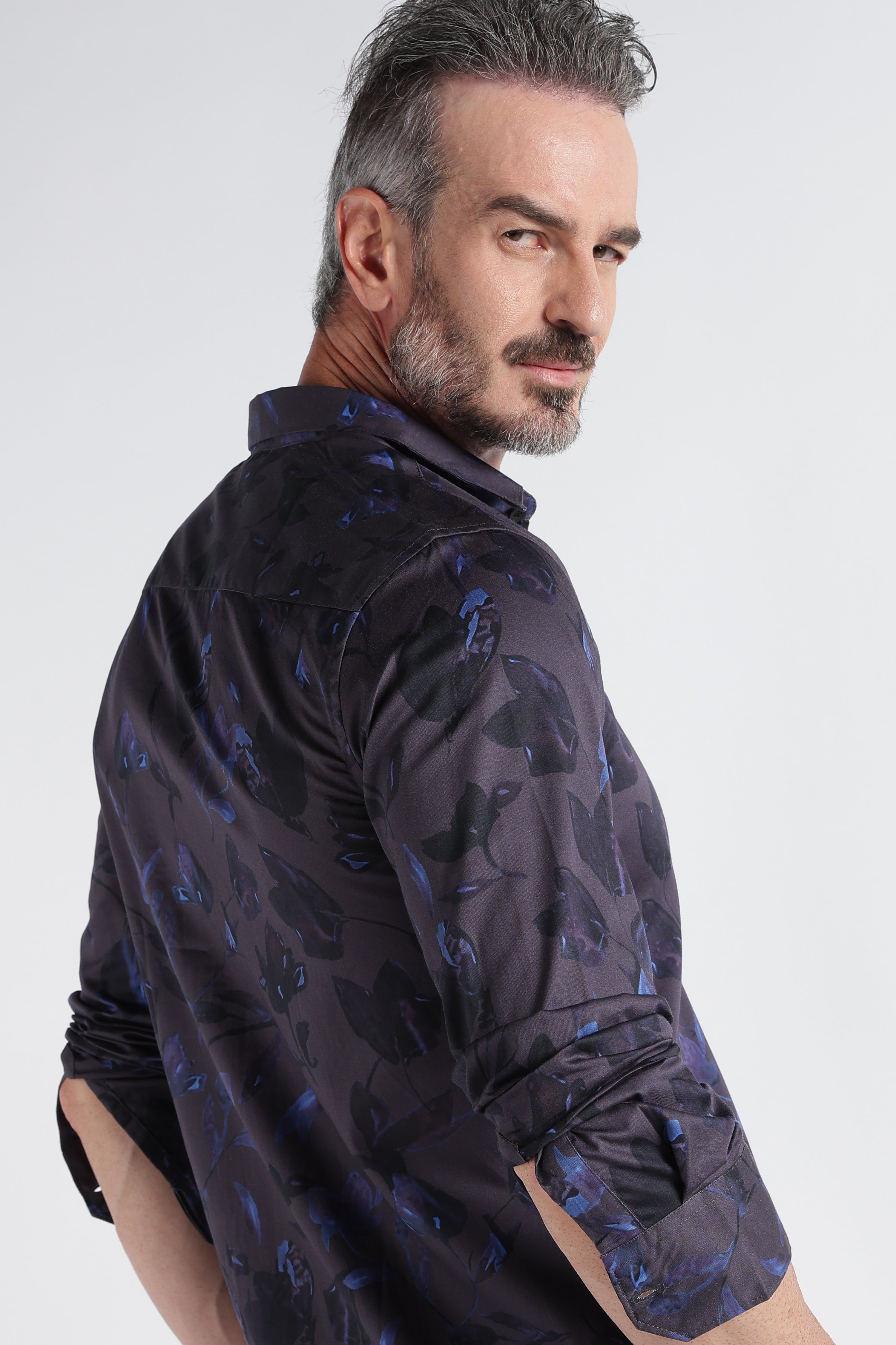 Men Blue Satin Digital Print Shirt