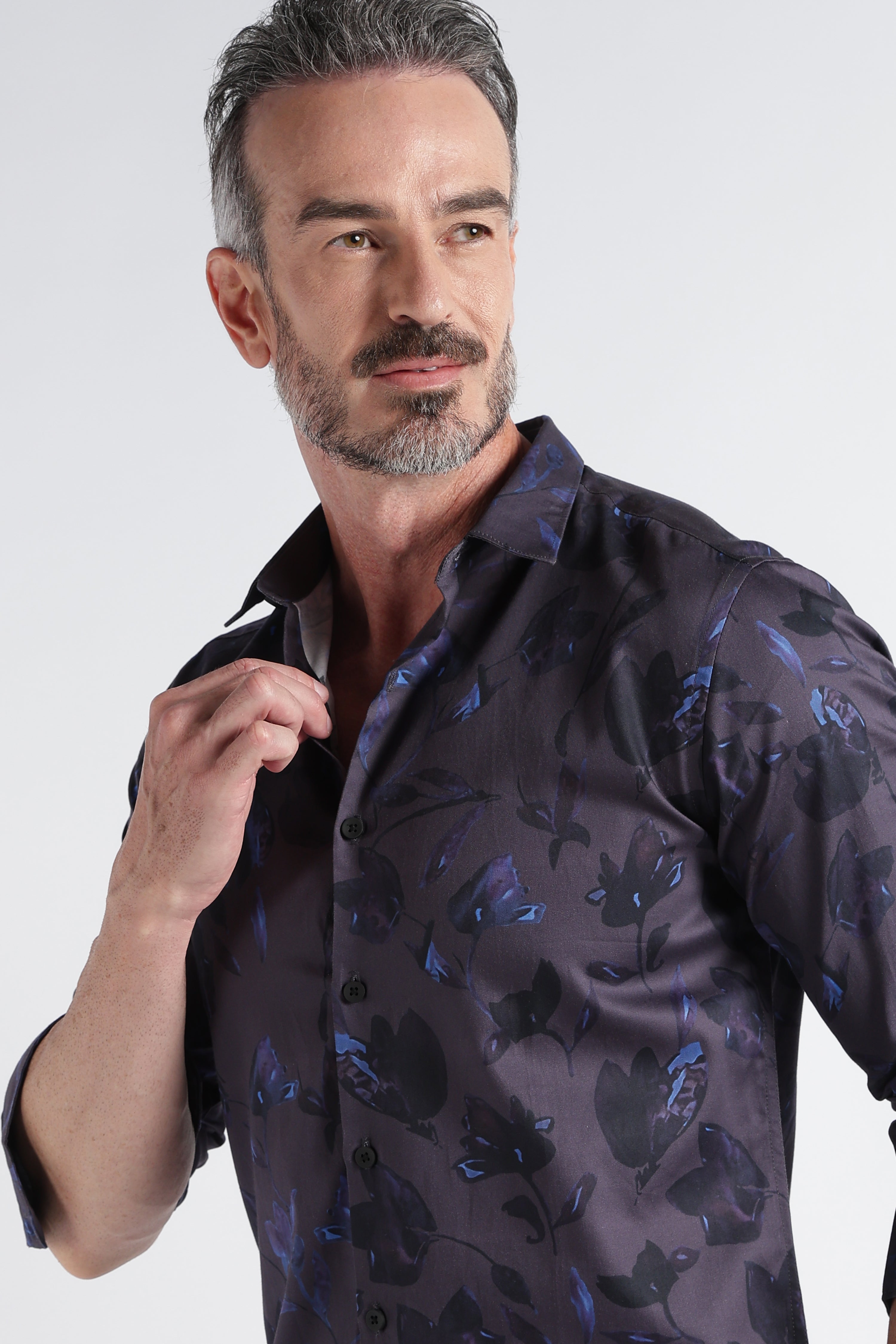 Men Blue Satin Digital Print Shirt