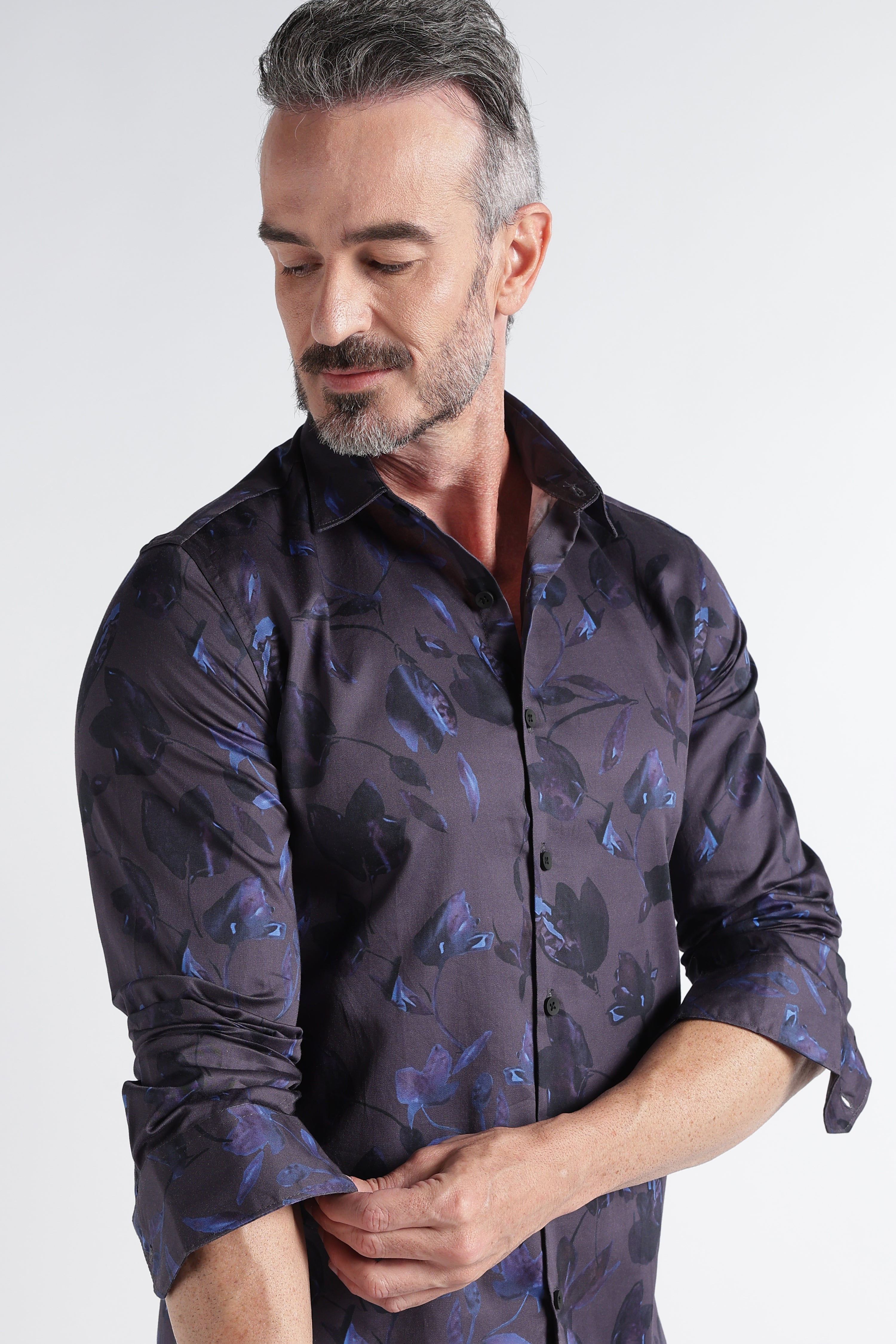 Men Blue Satin Digital Print Shirt