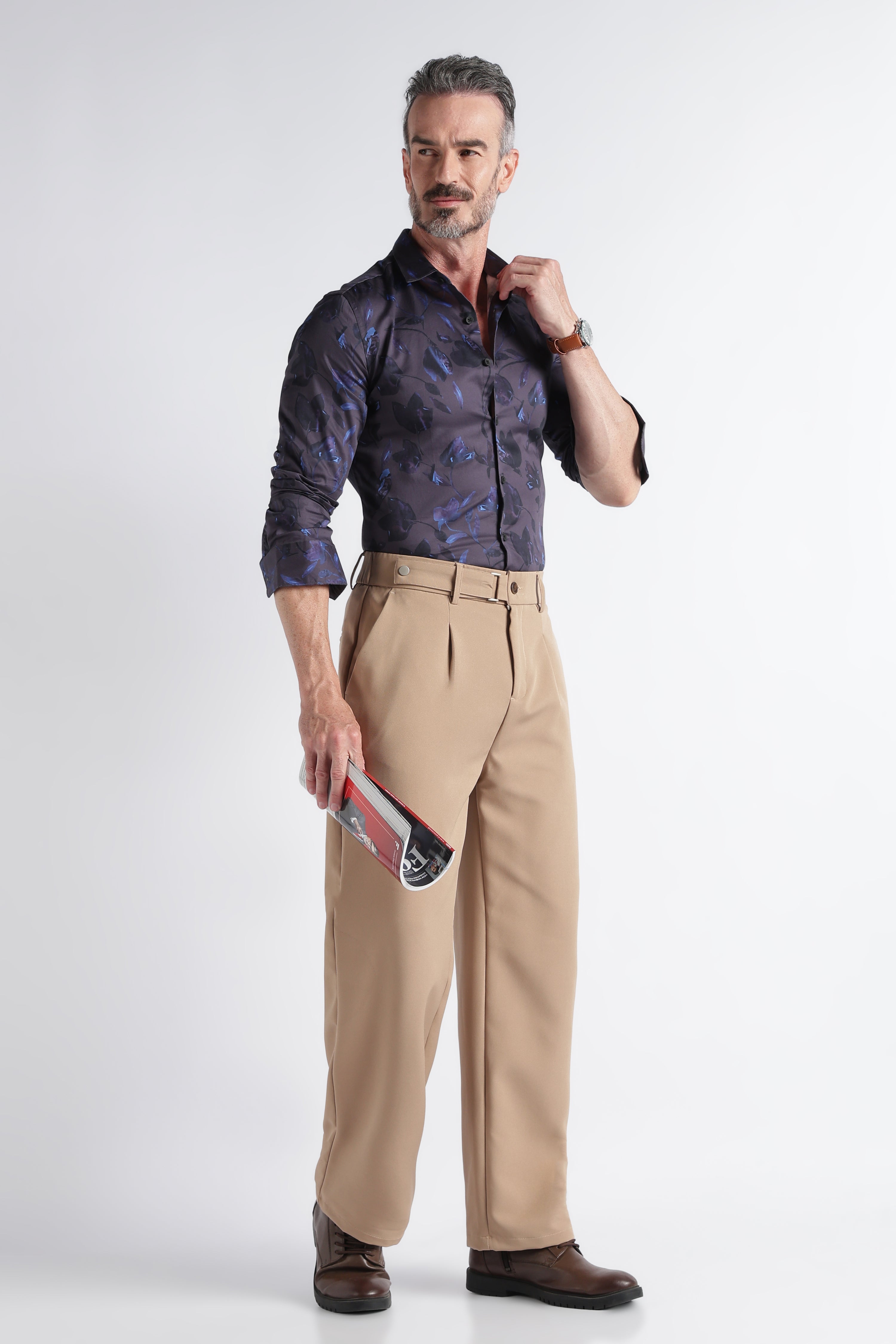 Men Blue Satin Digital Print Shirt