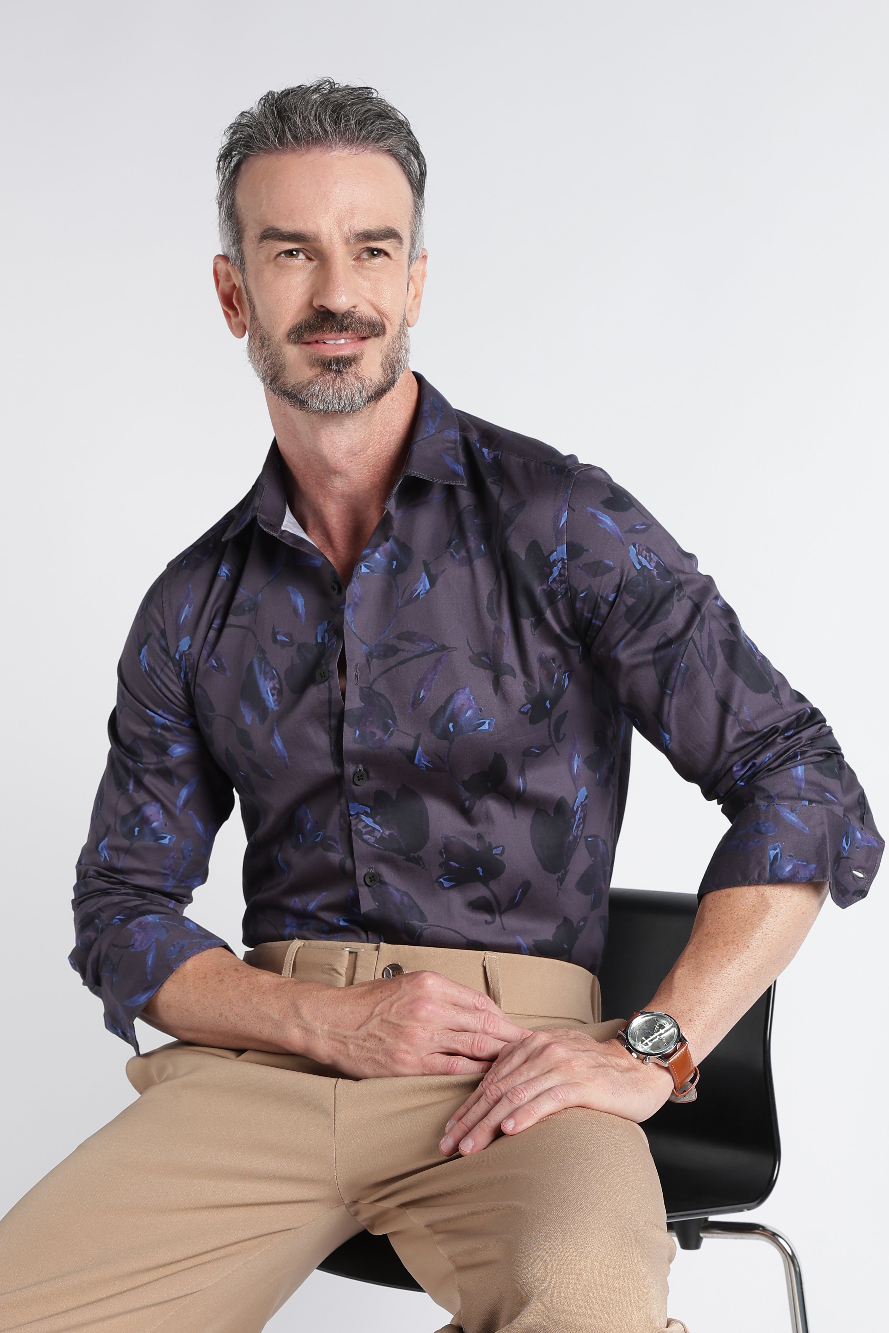 Men Blue Satin Digital Print Shirt