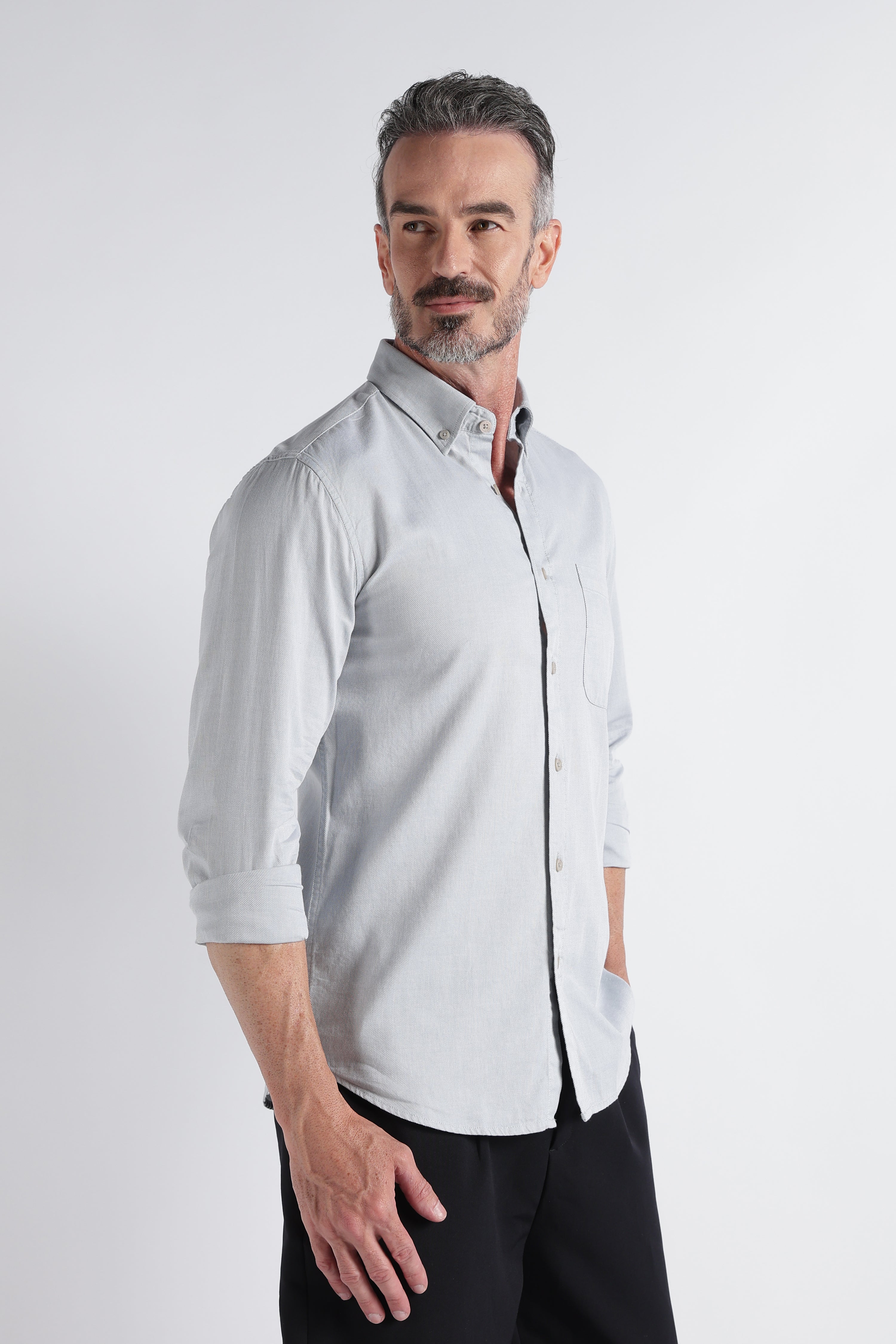 Men Grey Solid Casual Shirt