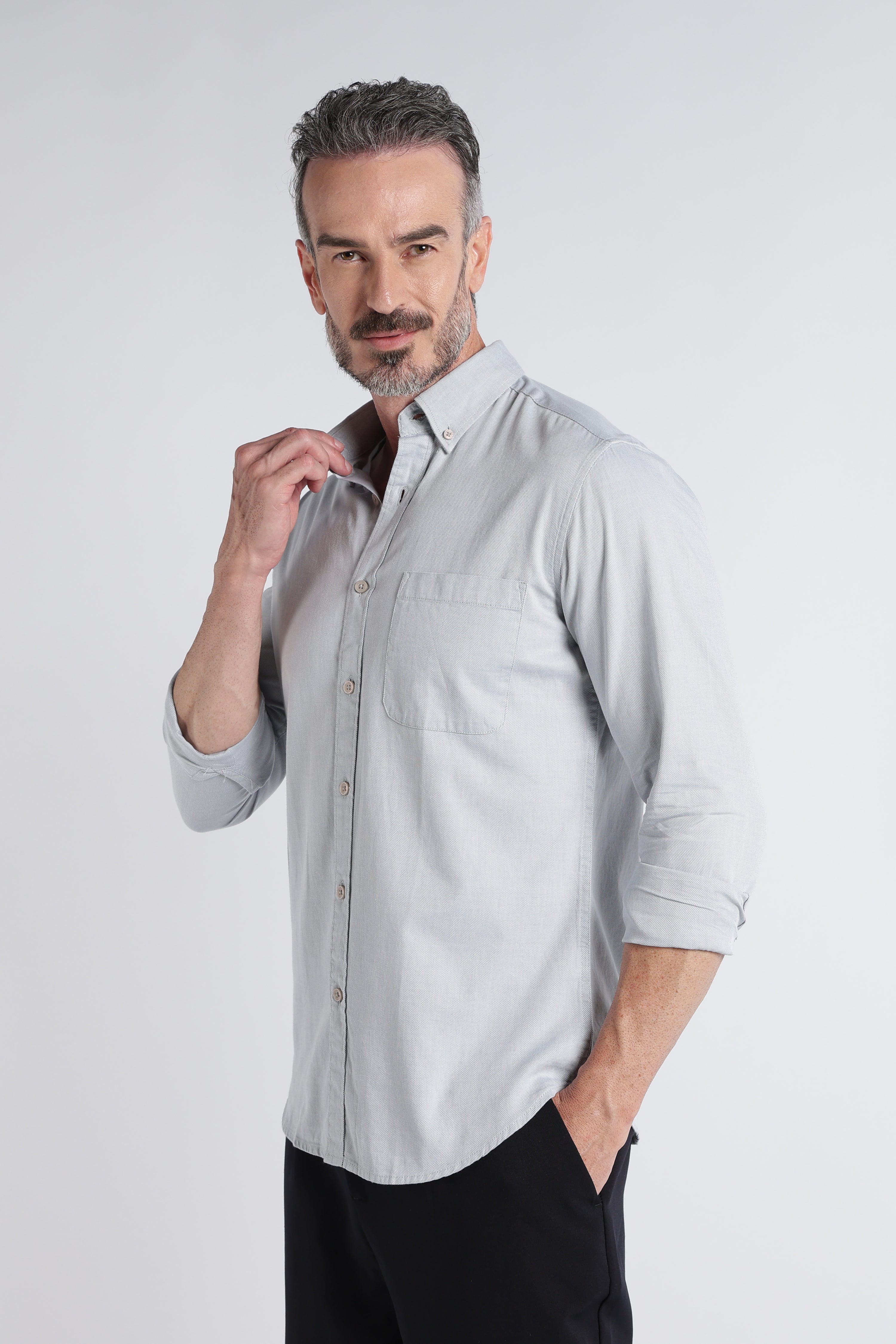 Men Grey Solid Casual Shirt
