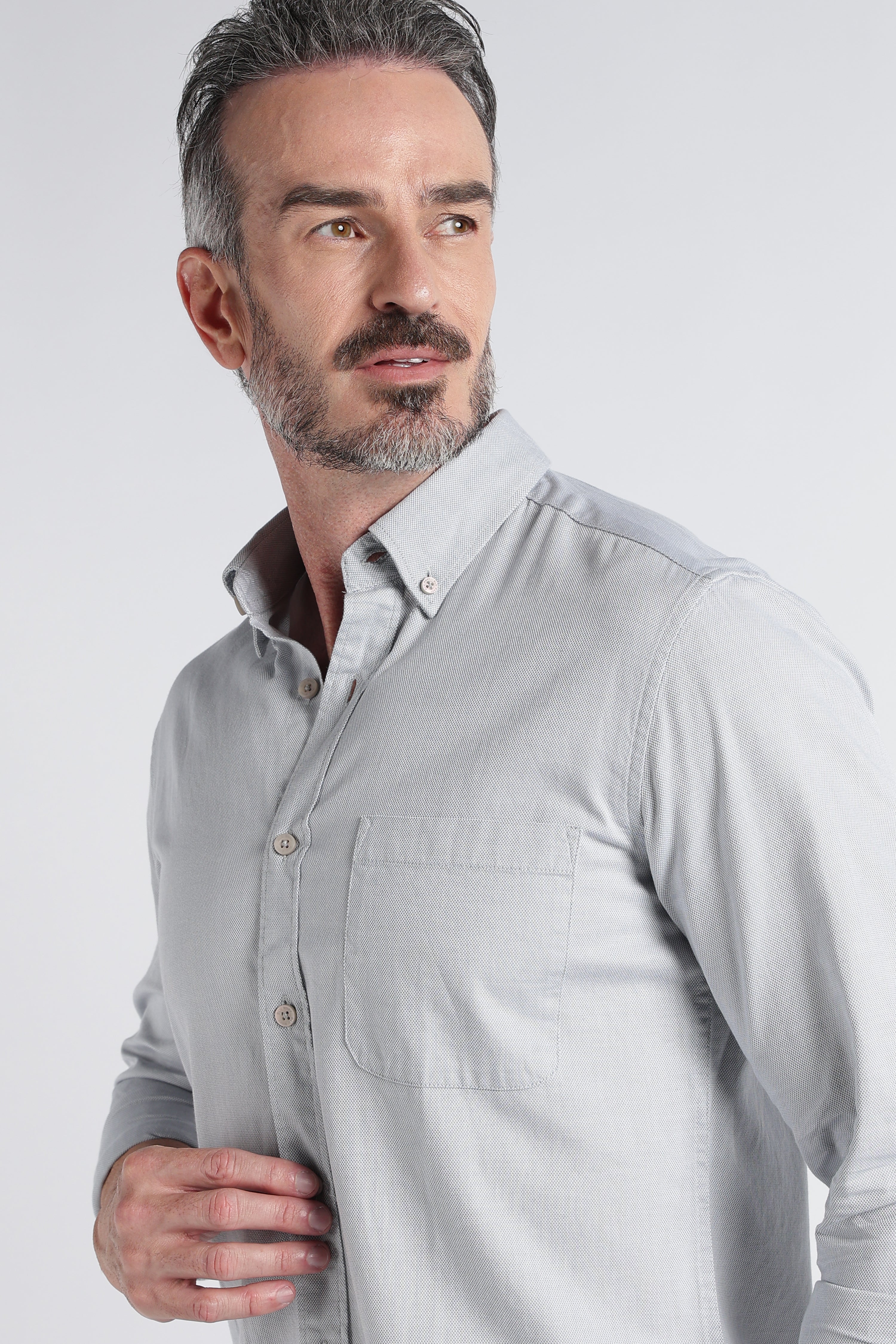 Men Grey Solid Casual Shirt
