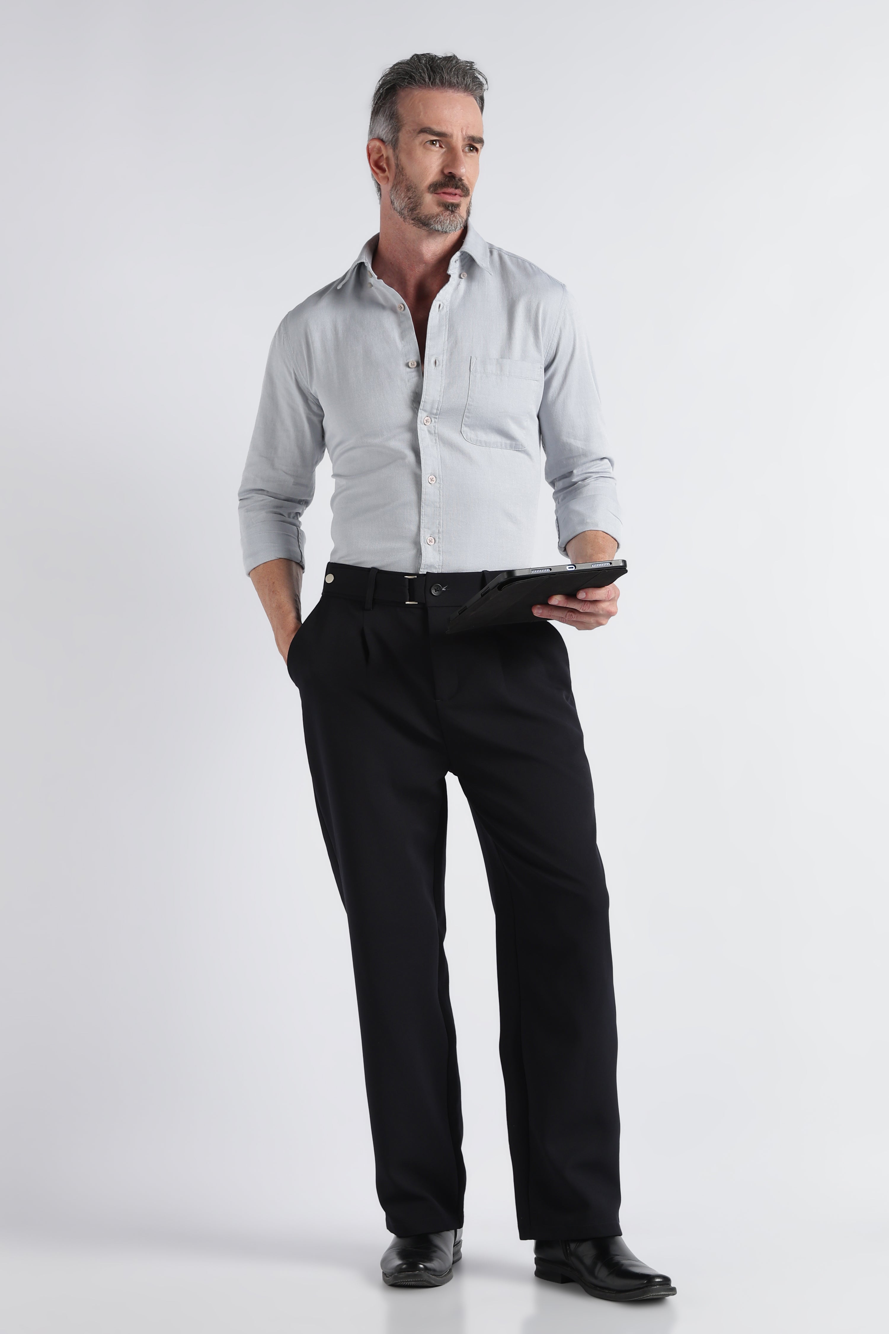 Men Grey Solid Casual Shirt