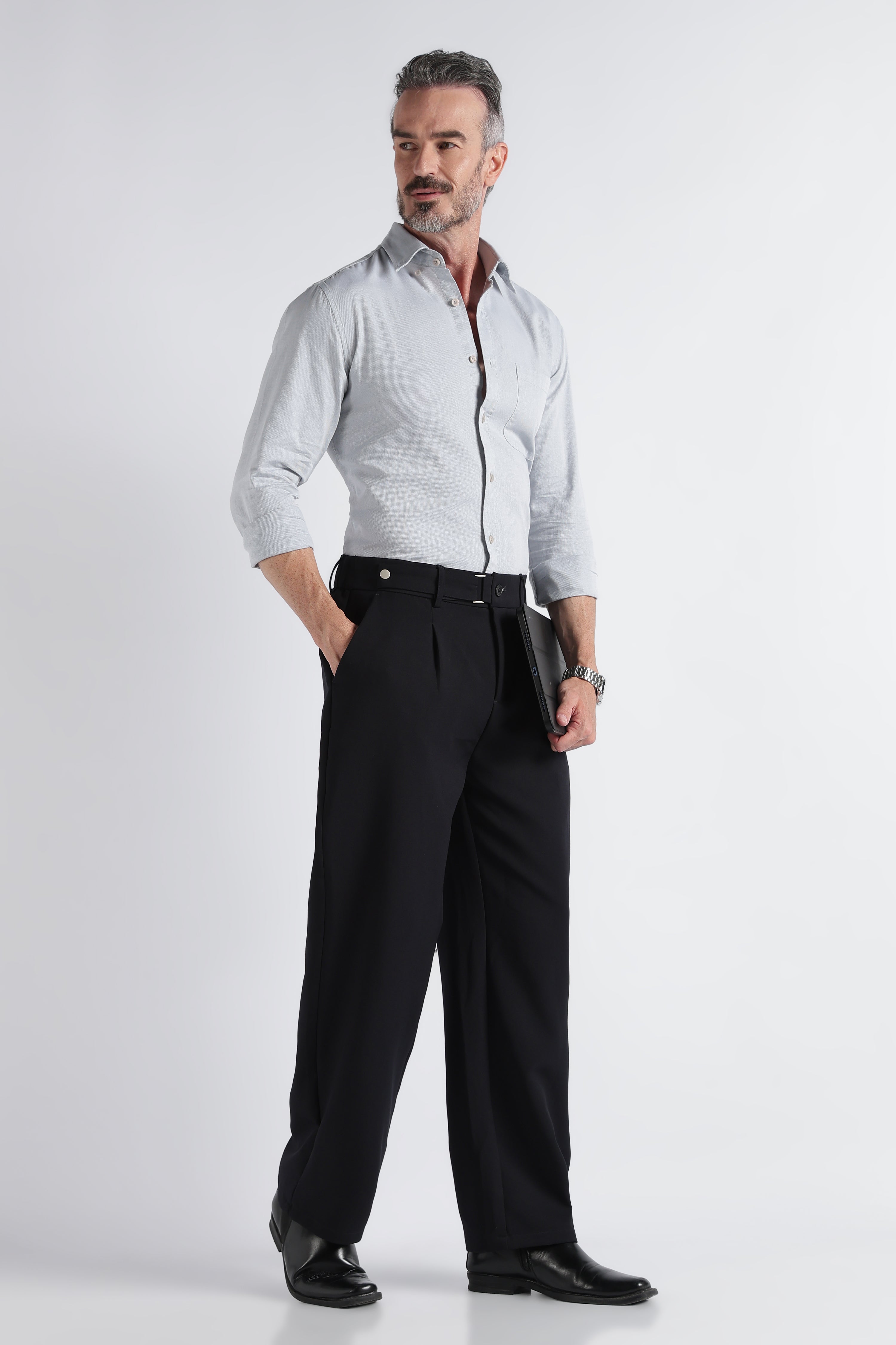 Men Grey Solid Casual Shirt